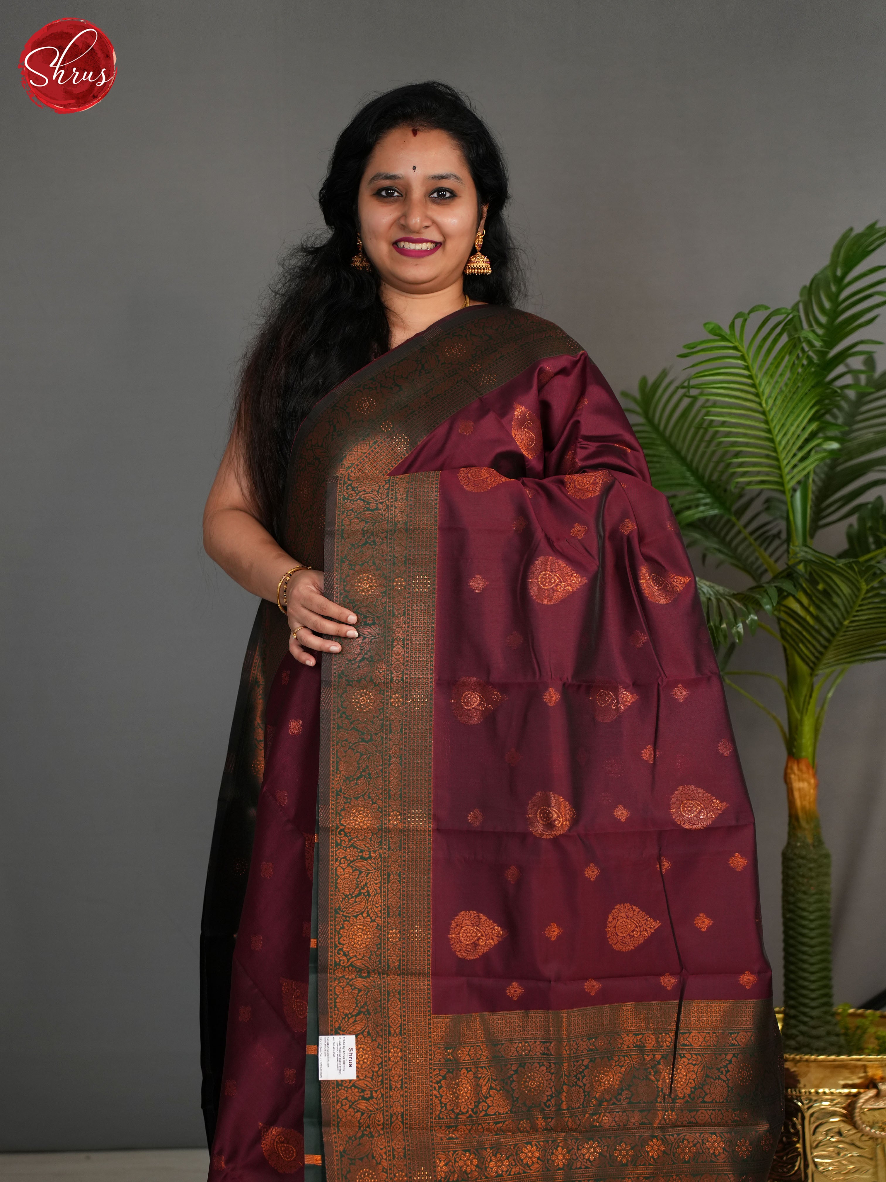 Araku Maroon And Green-Semi kanchipuram saree - Shop on ShrusEternity.com