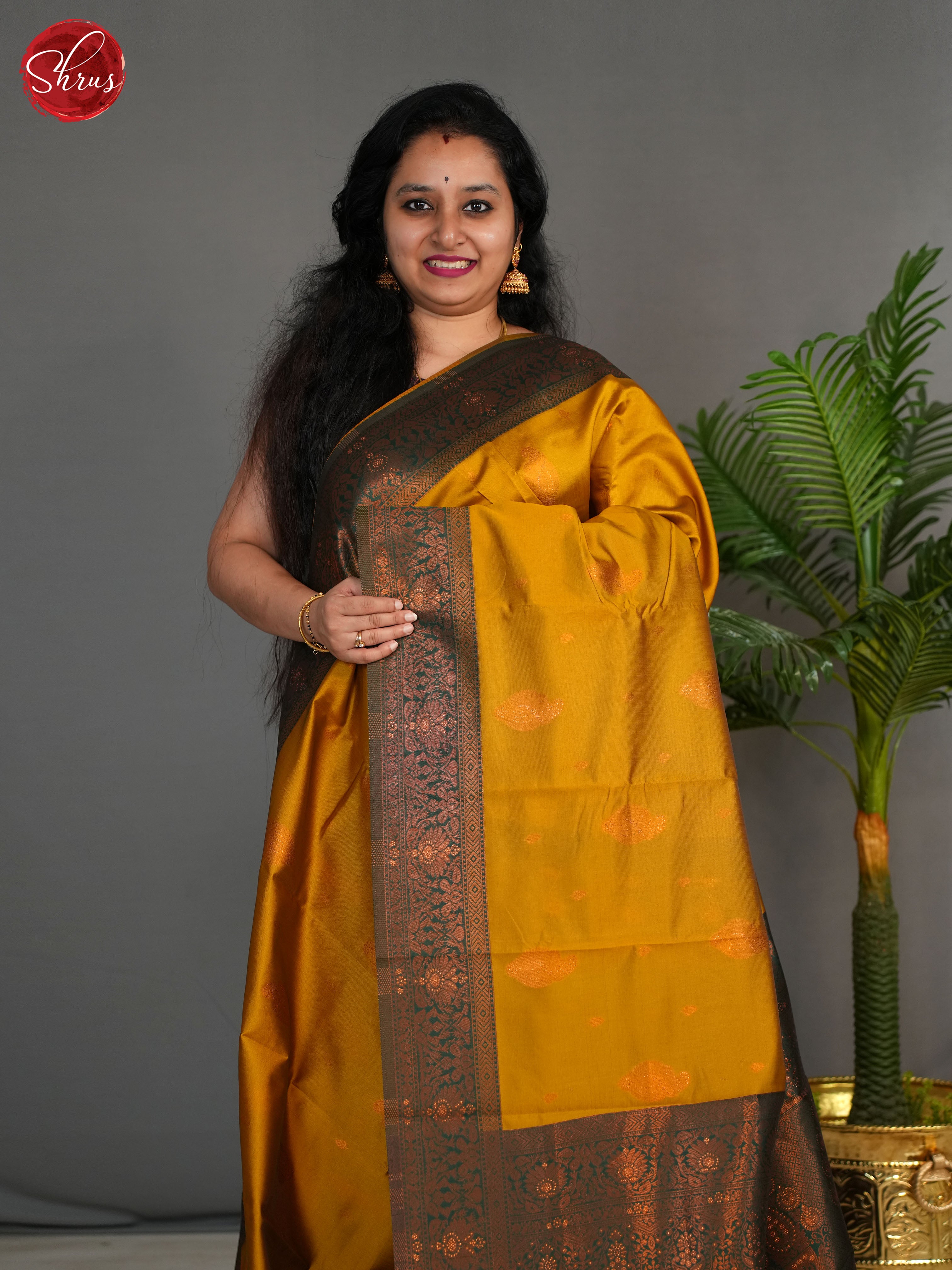 Mustard And Green-Semi kanhipuram Saree - Shop on ShrusEternity.com