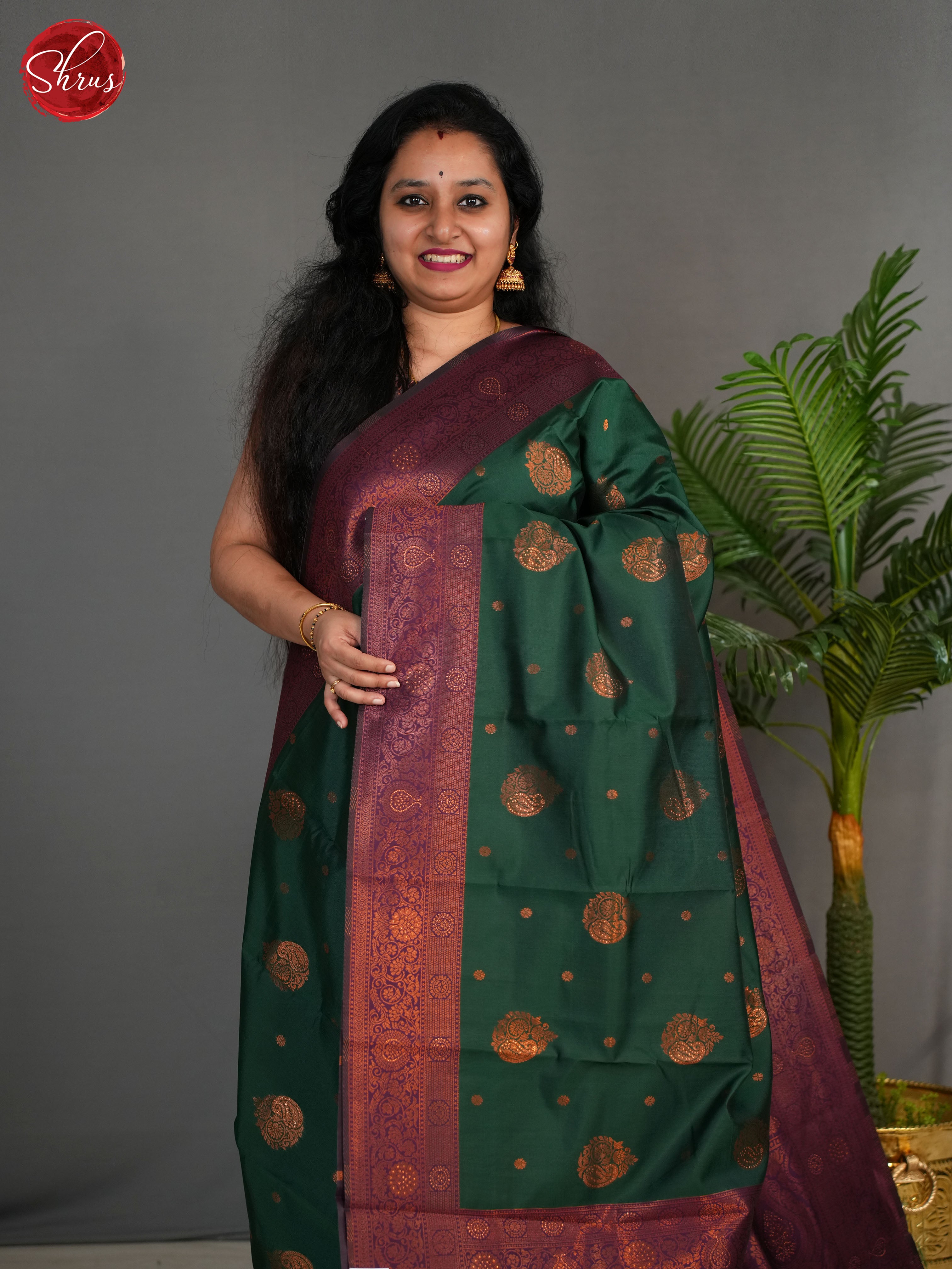 Green And Purple-Semi Kanchipuram saree - Shop on ShrusEternity.com