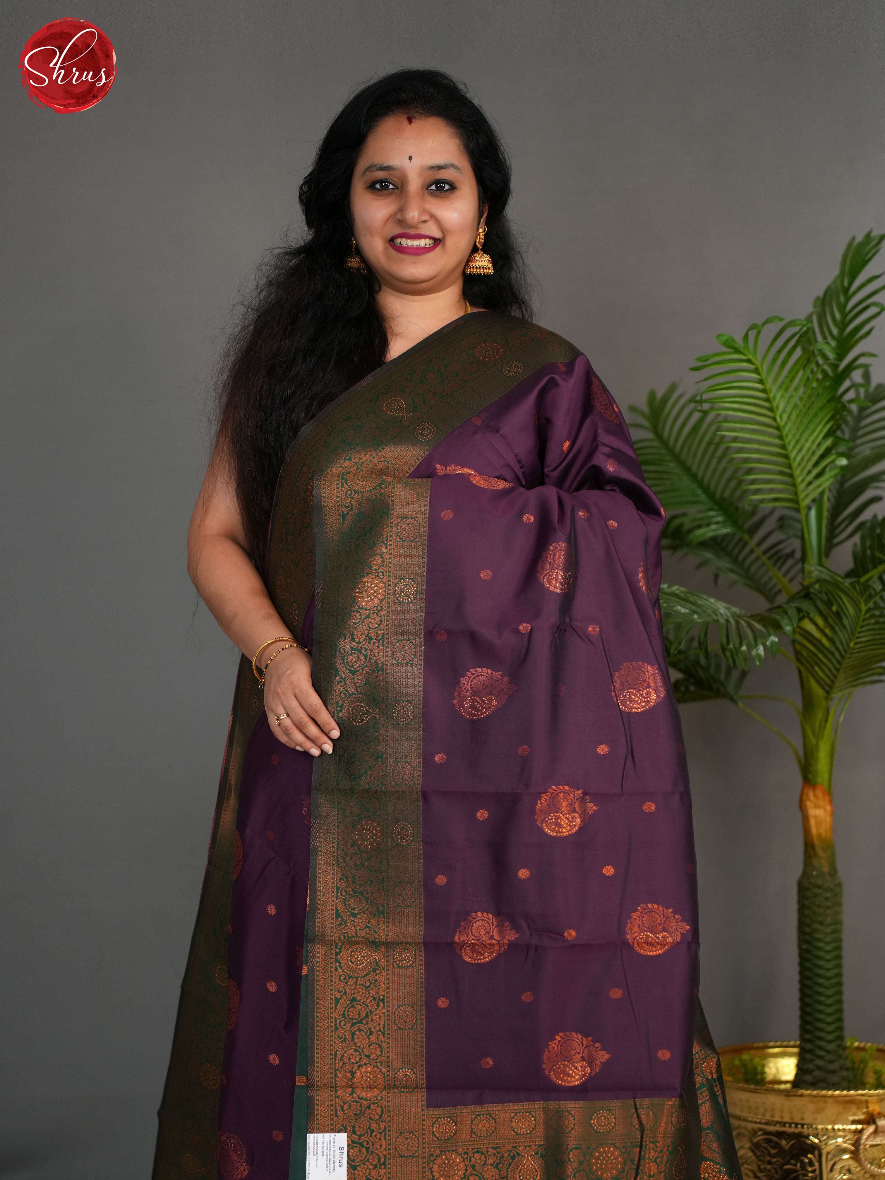 Wine And Green-Semi Kanchipuram Saree - Shop on ShrusEternity.com