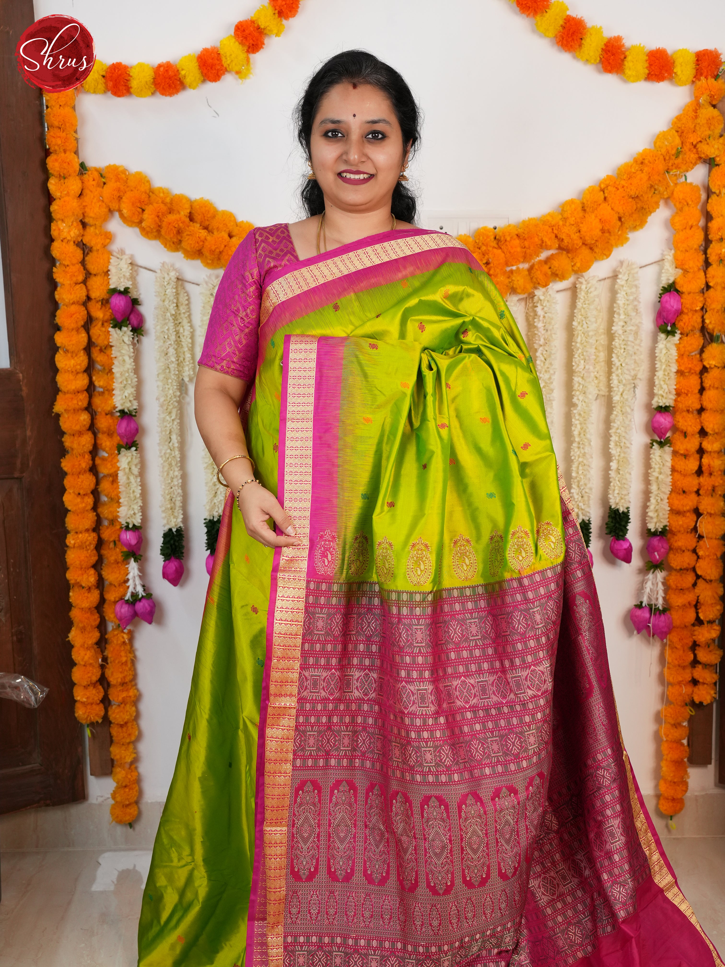 Parrot Green & Pink - Odisha Sambalpuri Silk Saree - Shop on ShrusEternity.com