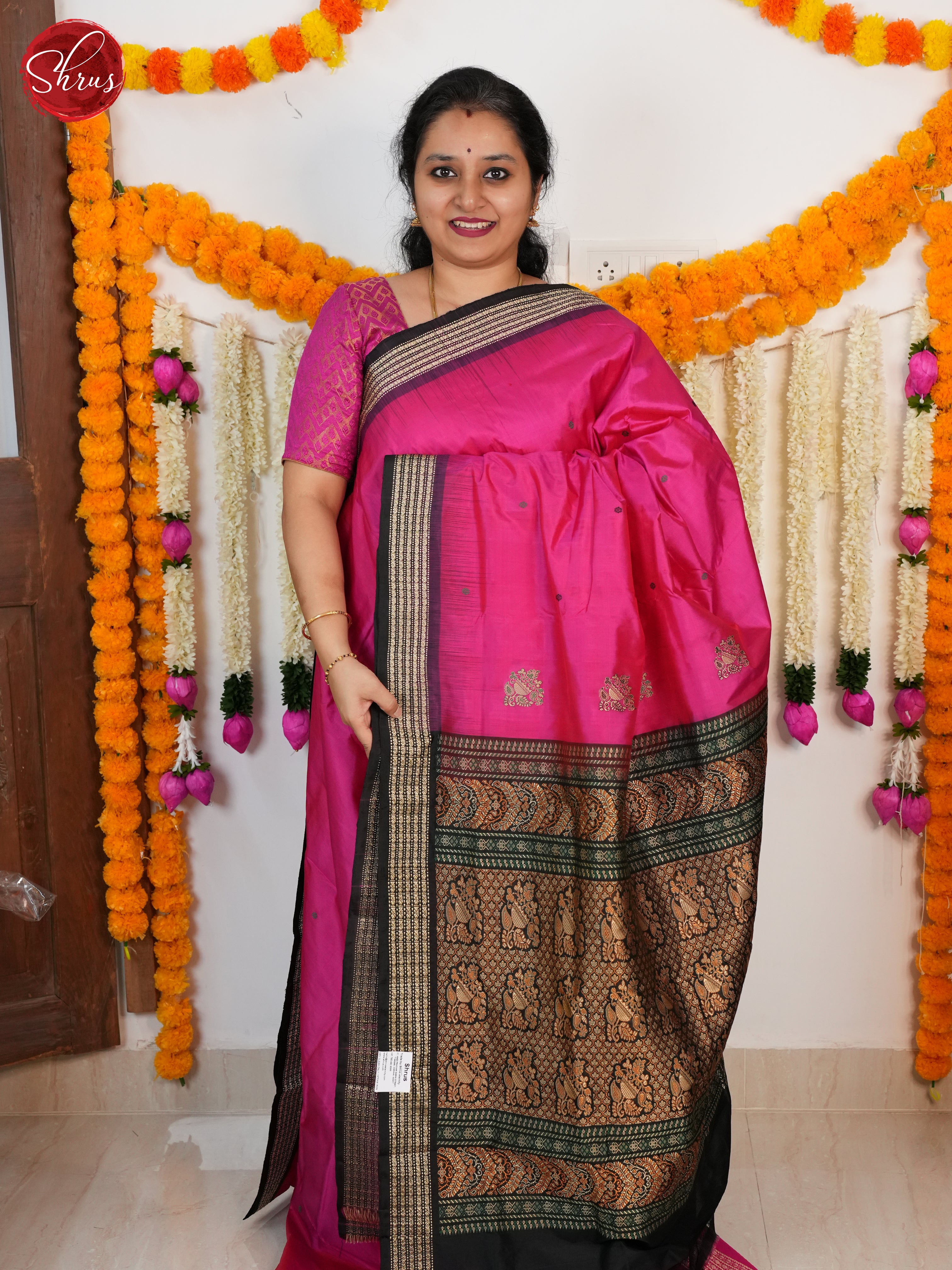 Dark Pink & Black - Odisha Sambalpuri Silk Saree - Shop on ShrusEternity.com