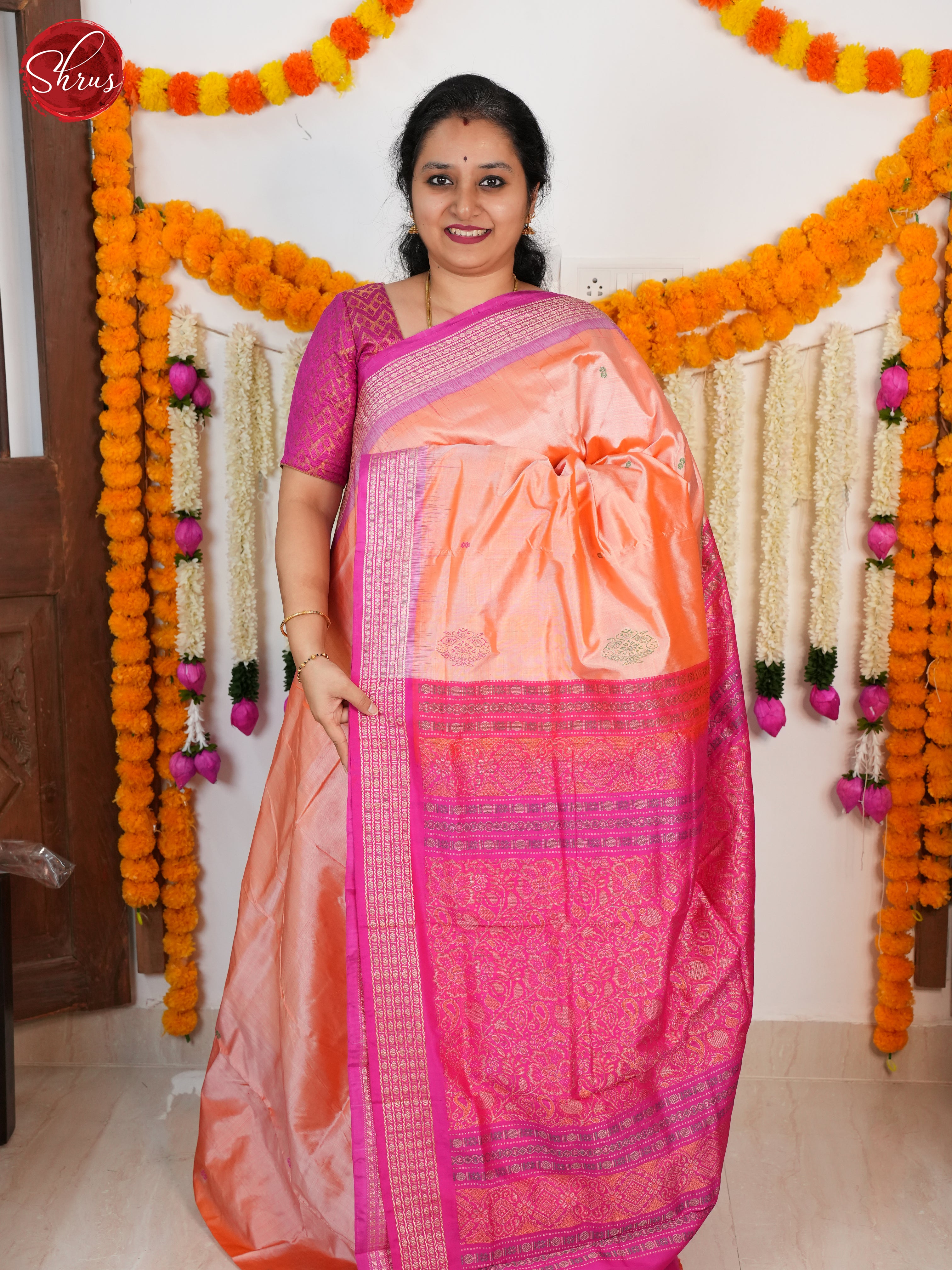 Peach & Pink - Odisha Sambalpuri Silk Saree - Shop on ShrusEternity.com