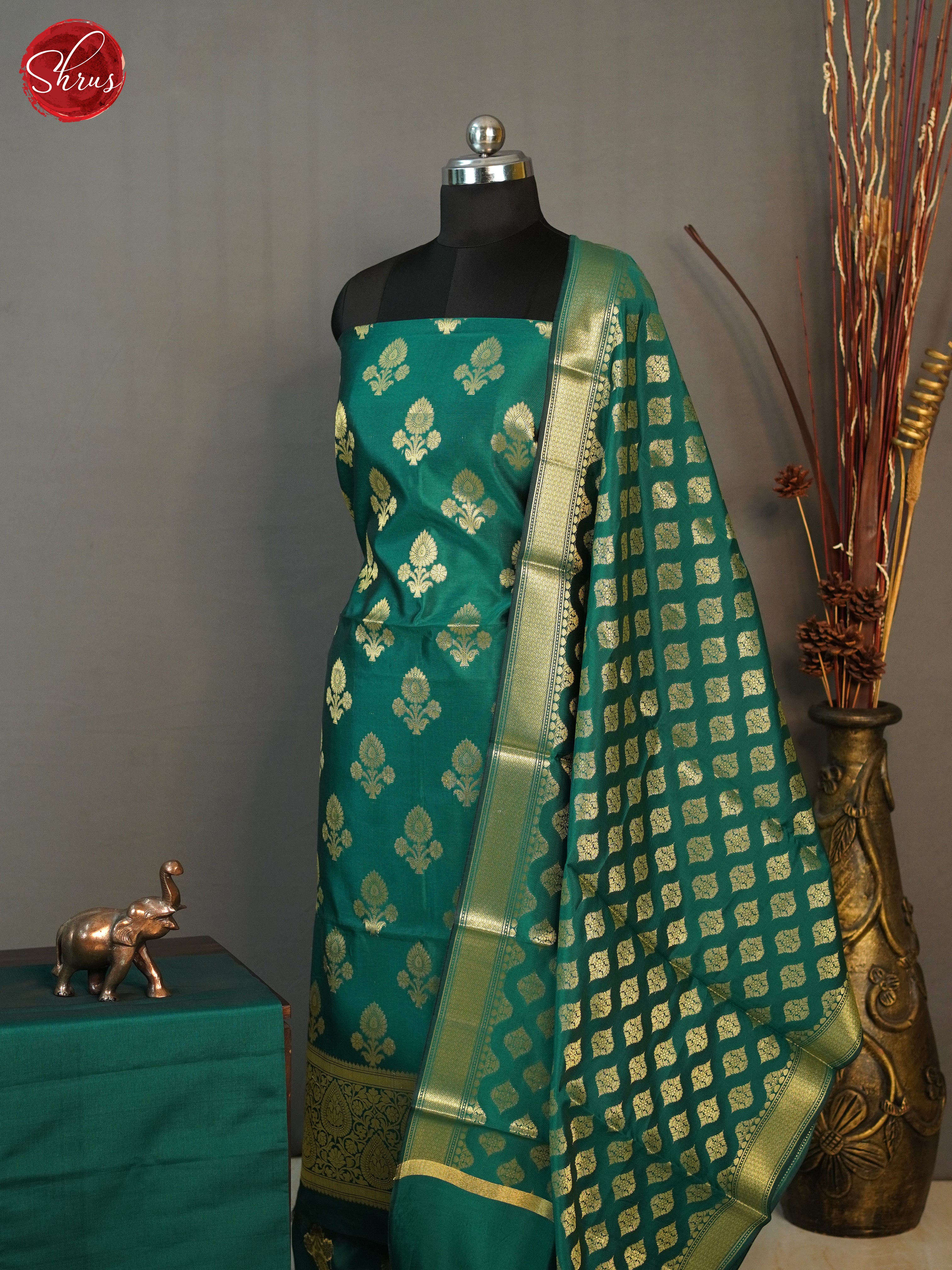 Green & Red - Semi Banarasi Suit - Shop on ShrusEternity.com
