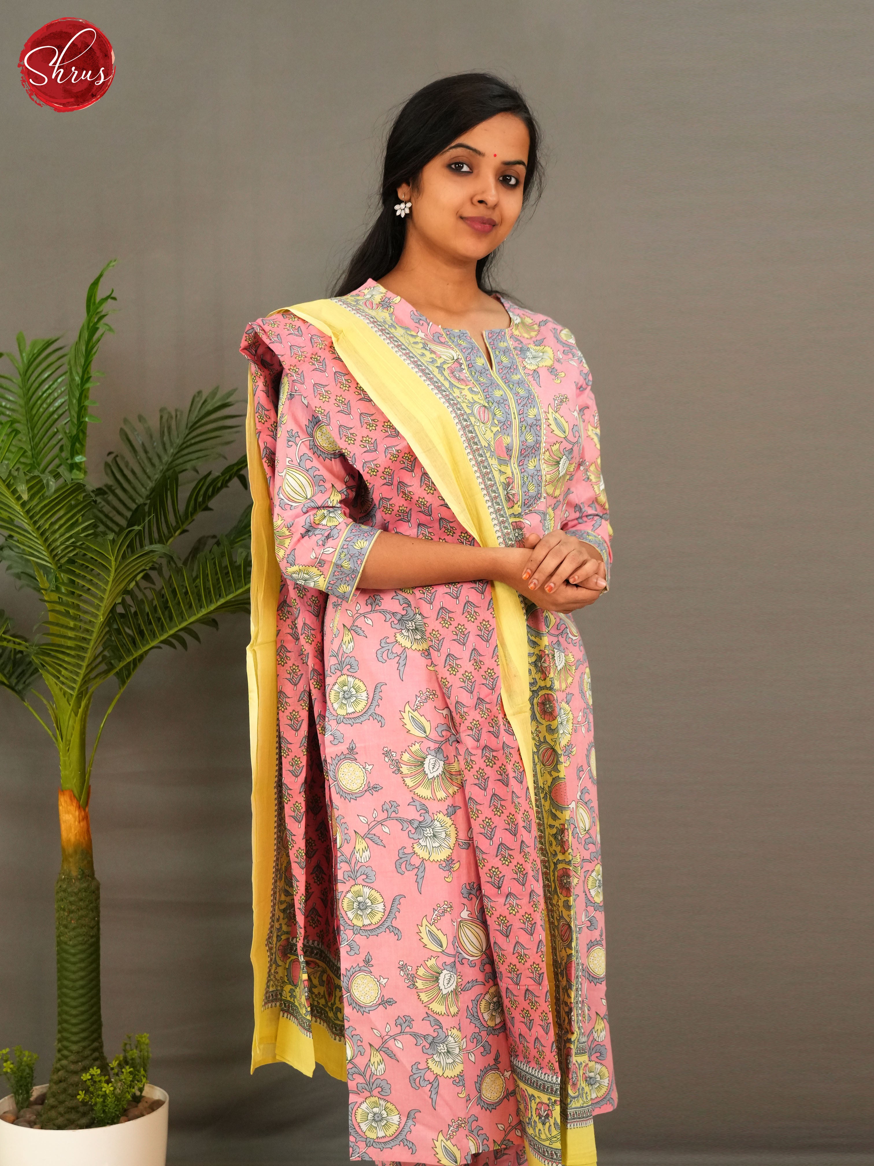Pink & Yellow -Jaipur printed 3pc Readymade Salwar - Shop on ShrusEternity.com