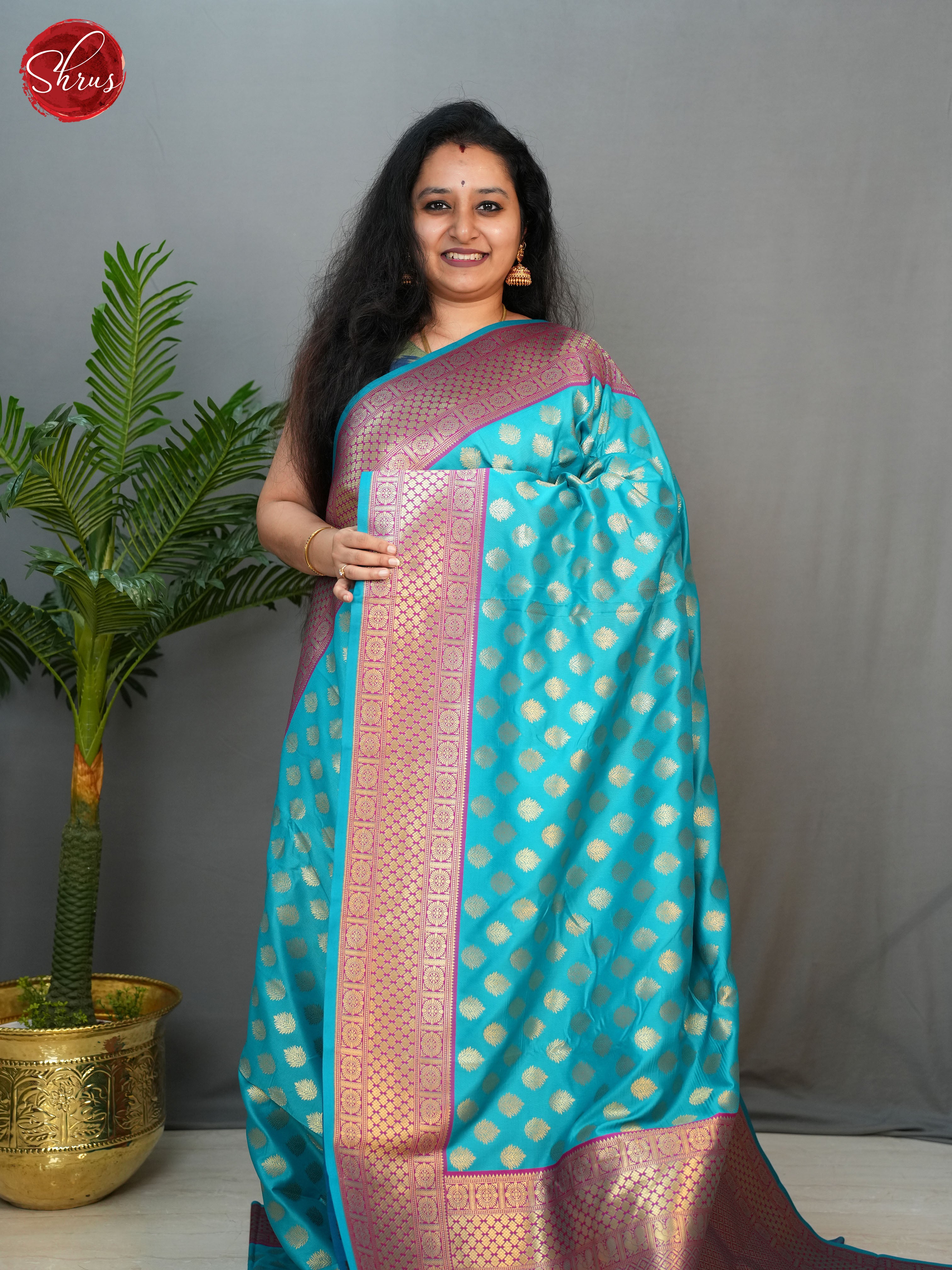 Blue & Purple- Semi kanchipuram saree - Shop on ShrusEternity.com