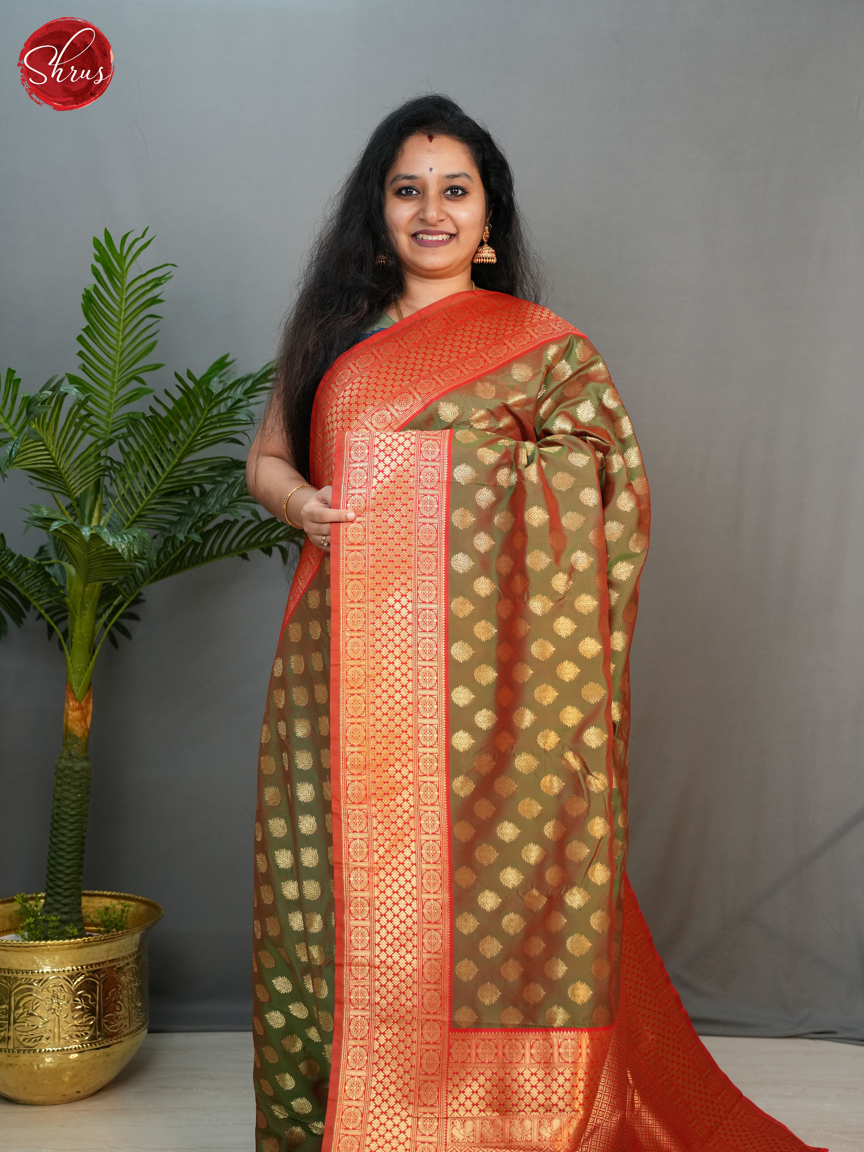 Brown & Red - Semi Kanchipuram with Zari woven floral buttas brocade  on the body &   Zari Border - Shop on ShrusEternity.com