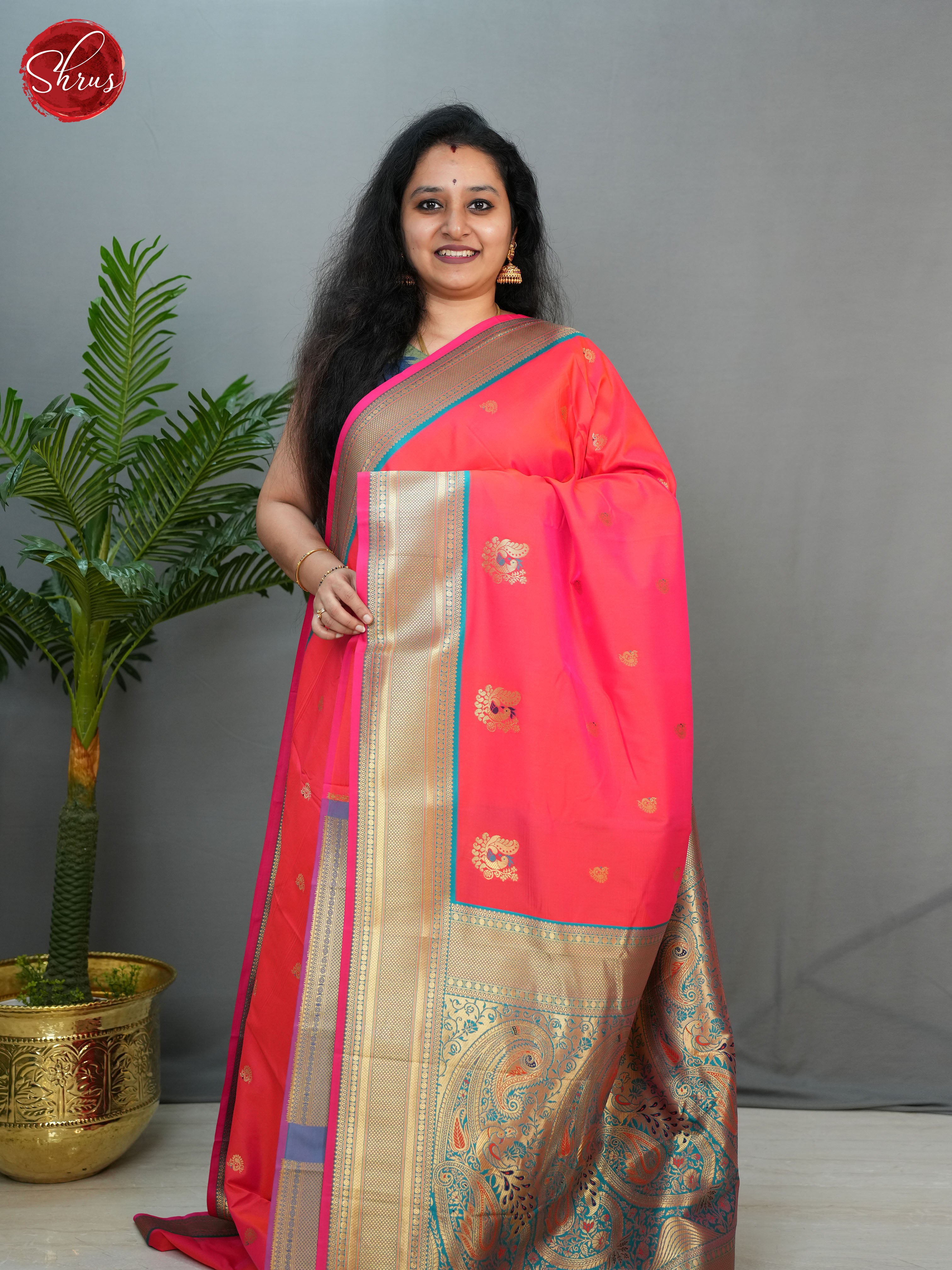 Pink & Blue - Semi kanchipuram saree - Shop on ShrusEternity.com