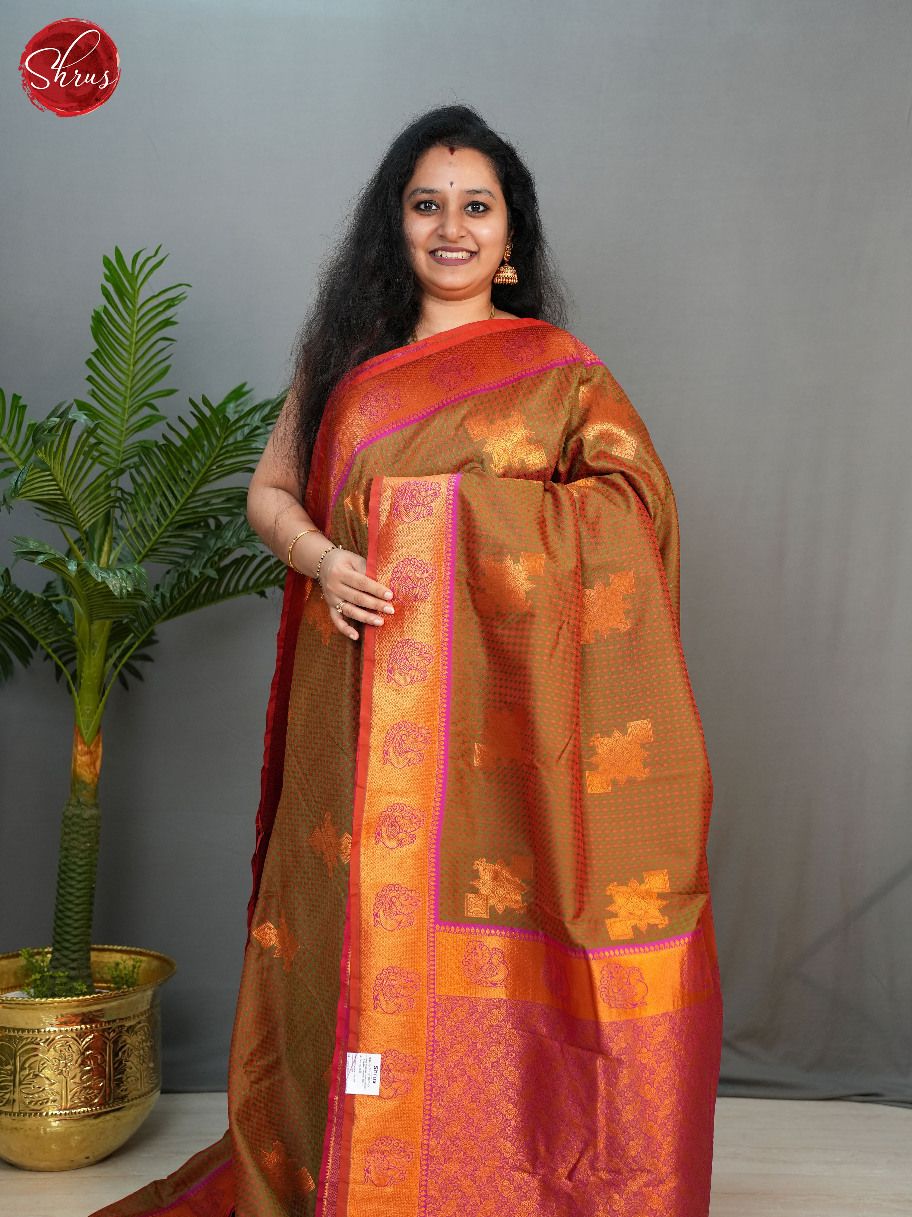 Brown & Pink - Semi Kanchipuram with Zari woven floral motifs  on the body & Contrast Zari Border - Shop on ShrusEternity.com