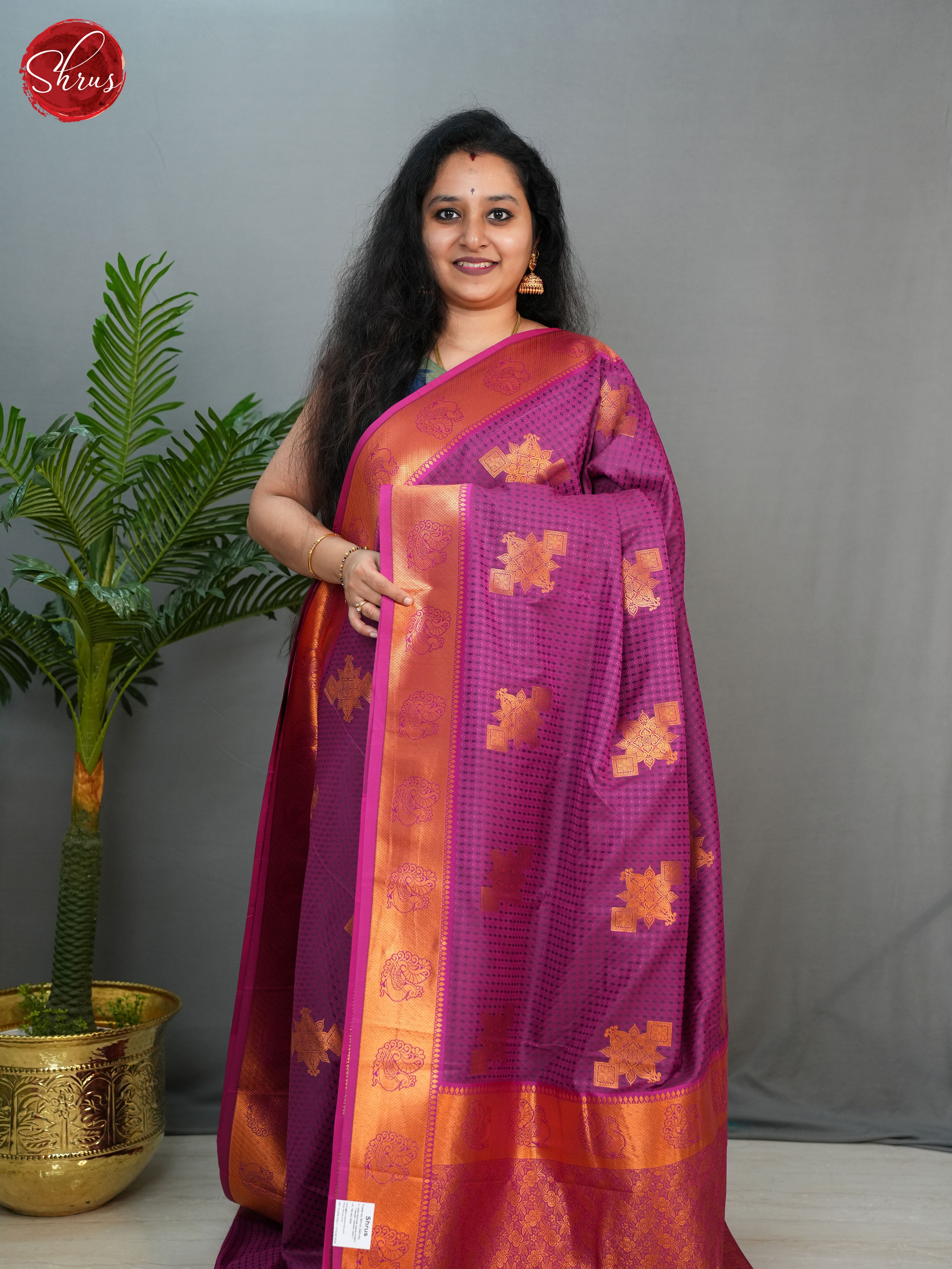 Purple & Pink -   Semi Kanchipuram with Zari woven floral motifs  , self jacquard on the body &   Zari Border - Shop on ShrusEternity.com