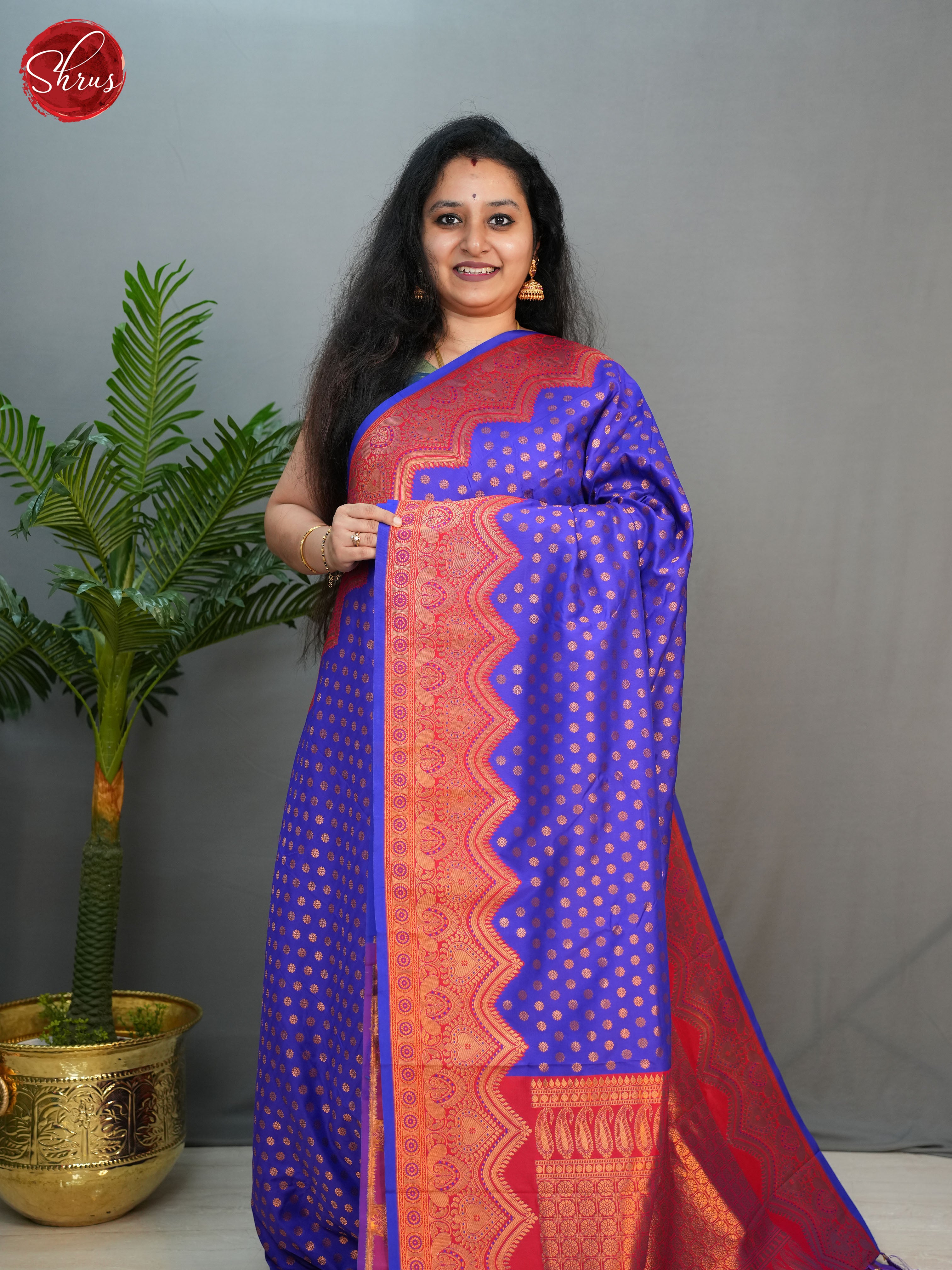 Bluish Violet - Semi Kanchipuram Saree - Shop on ShrusEternity.com
