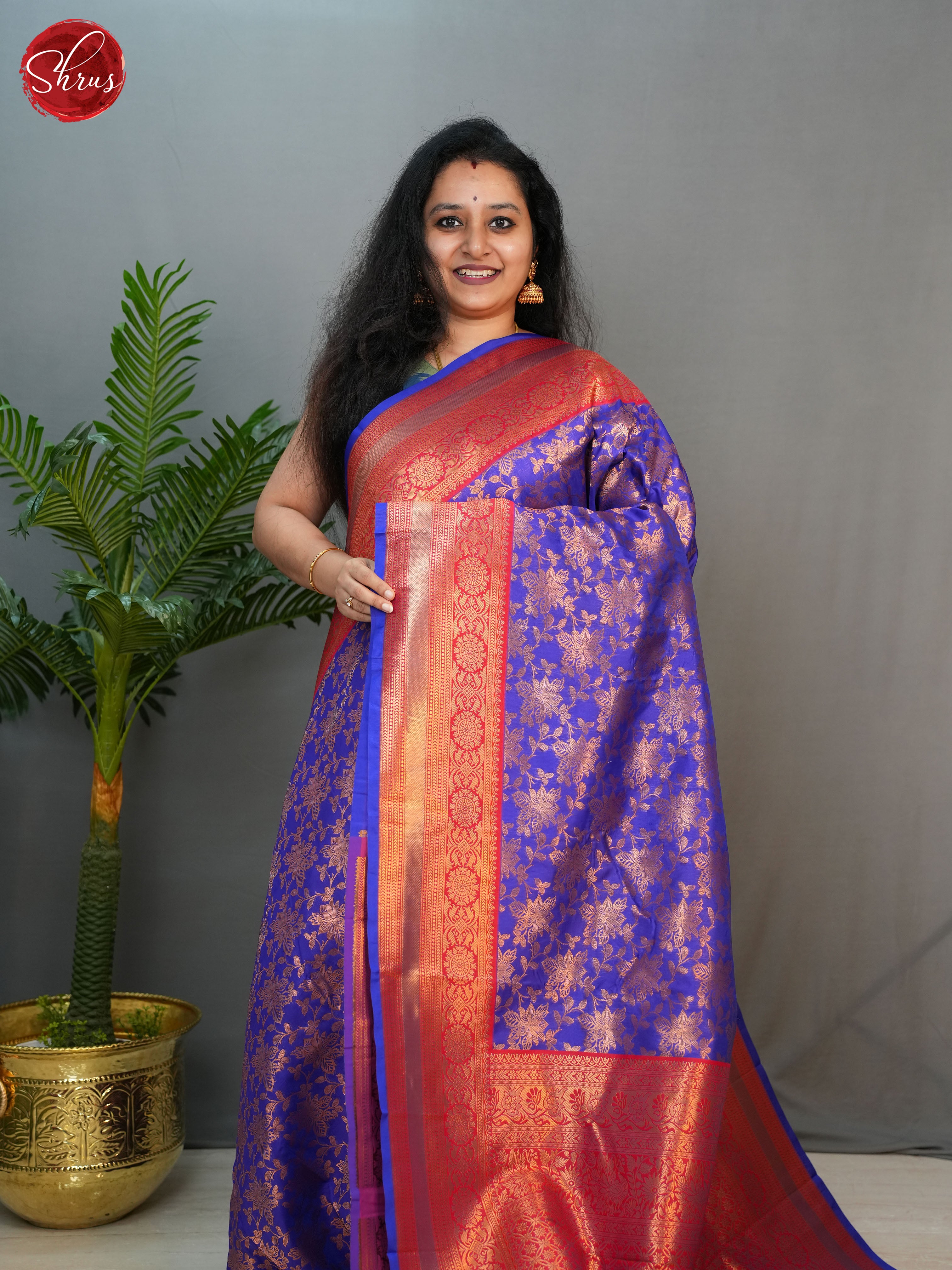 Blue & Red - Semi kanchipuram saree - Shop on ShrusEternity.com
