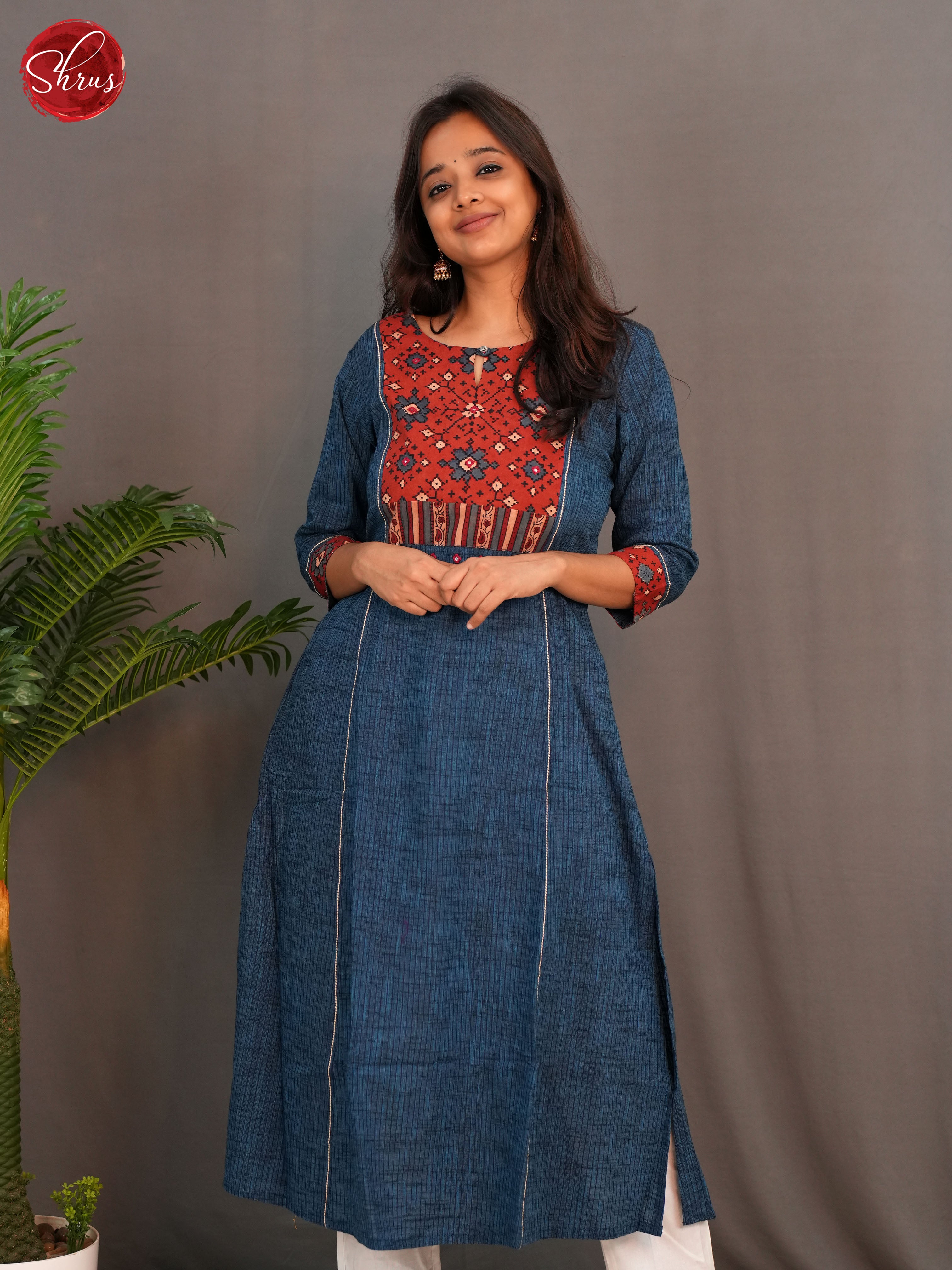 Blue &  Red - Readymade  Kurti - Shop on ShrusEternity.com