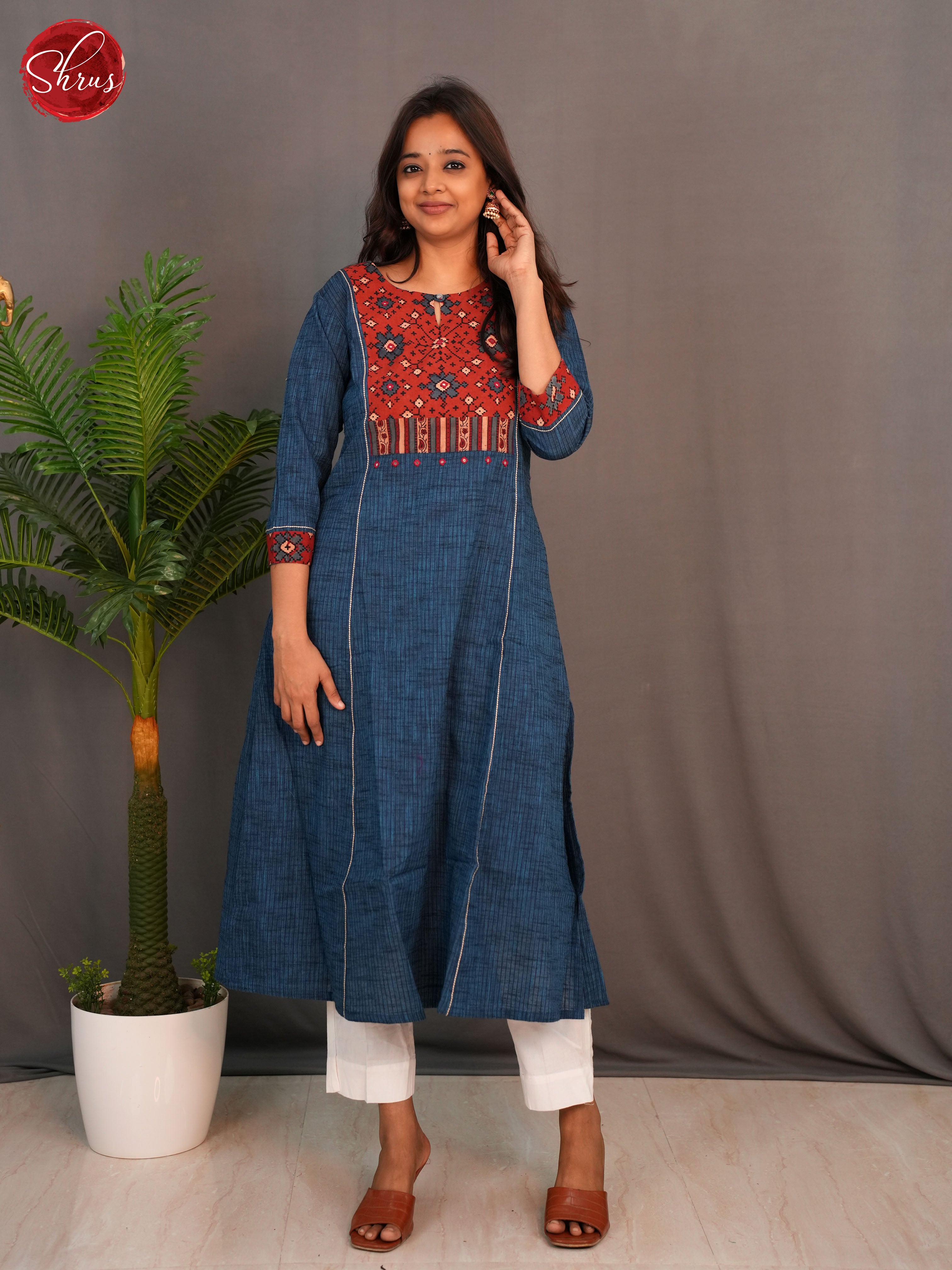 Blue &  Red - Readymade  Kurti - Shop on ShrusEternity.com