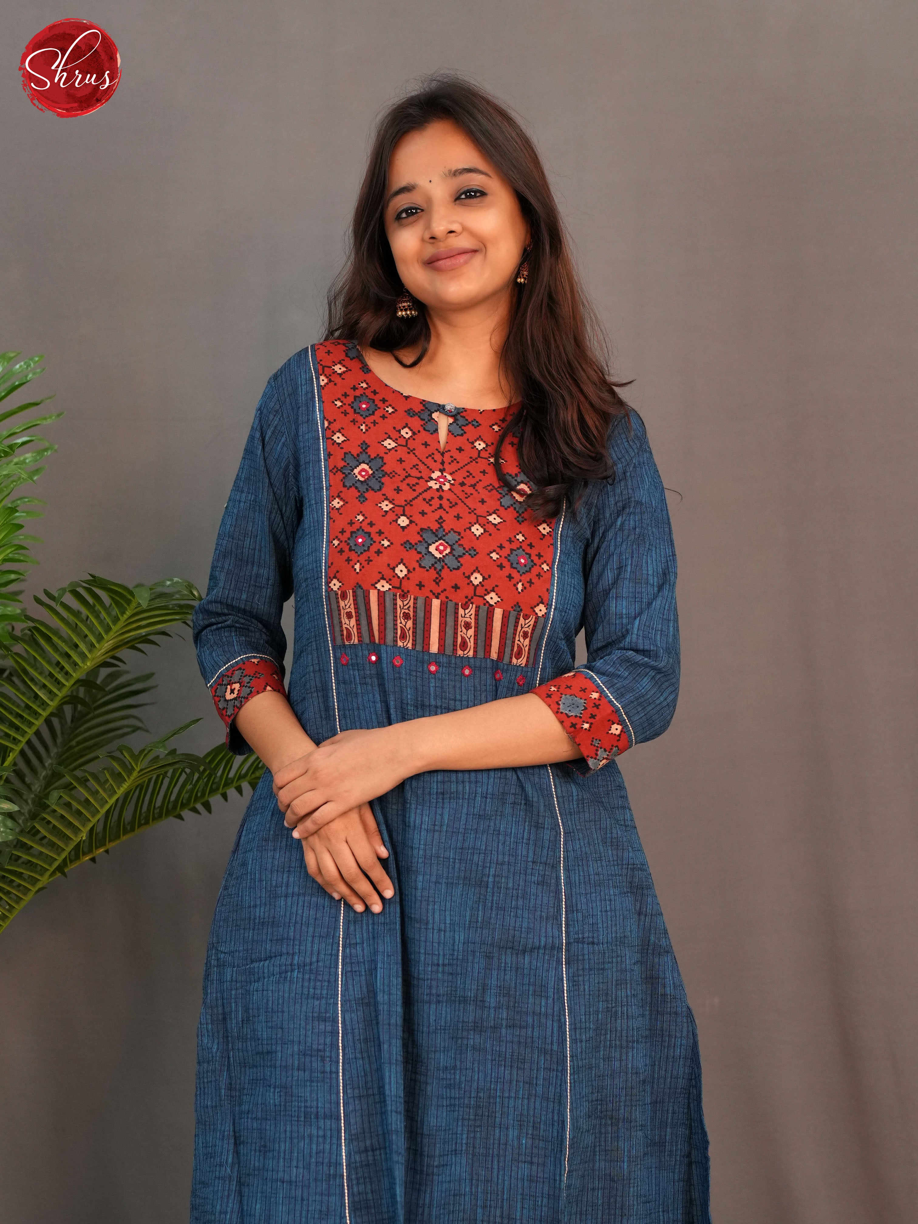 Blue &  Red - Readymade  Kurti - Shop on ShrusEternity.com