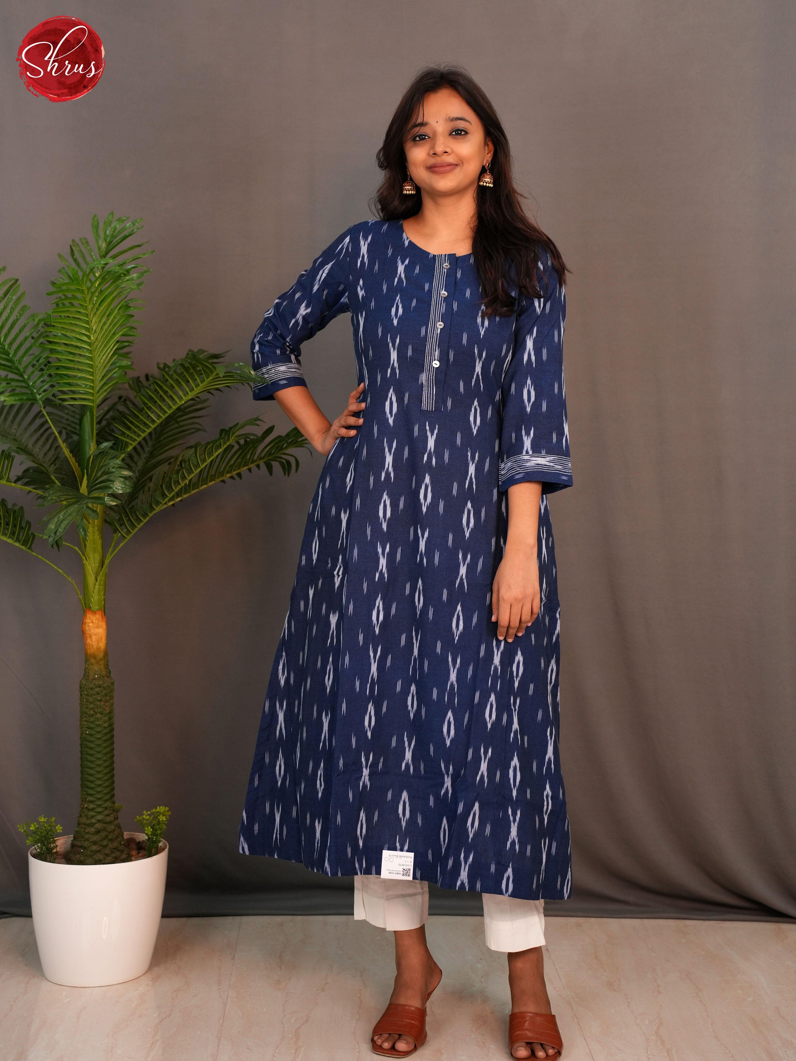 Blue  - Ikkat printed Readymade Kurti - Shop on ShrusEternity.com