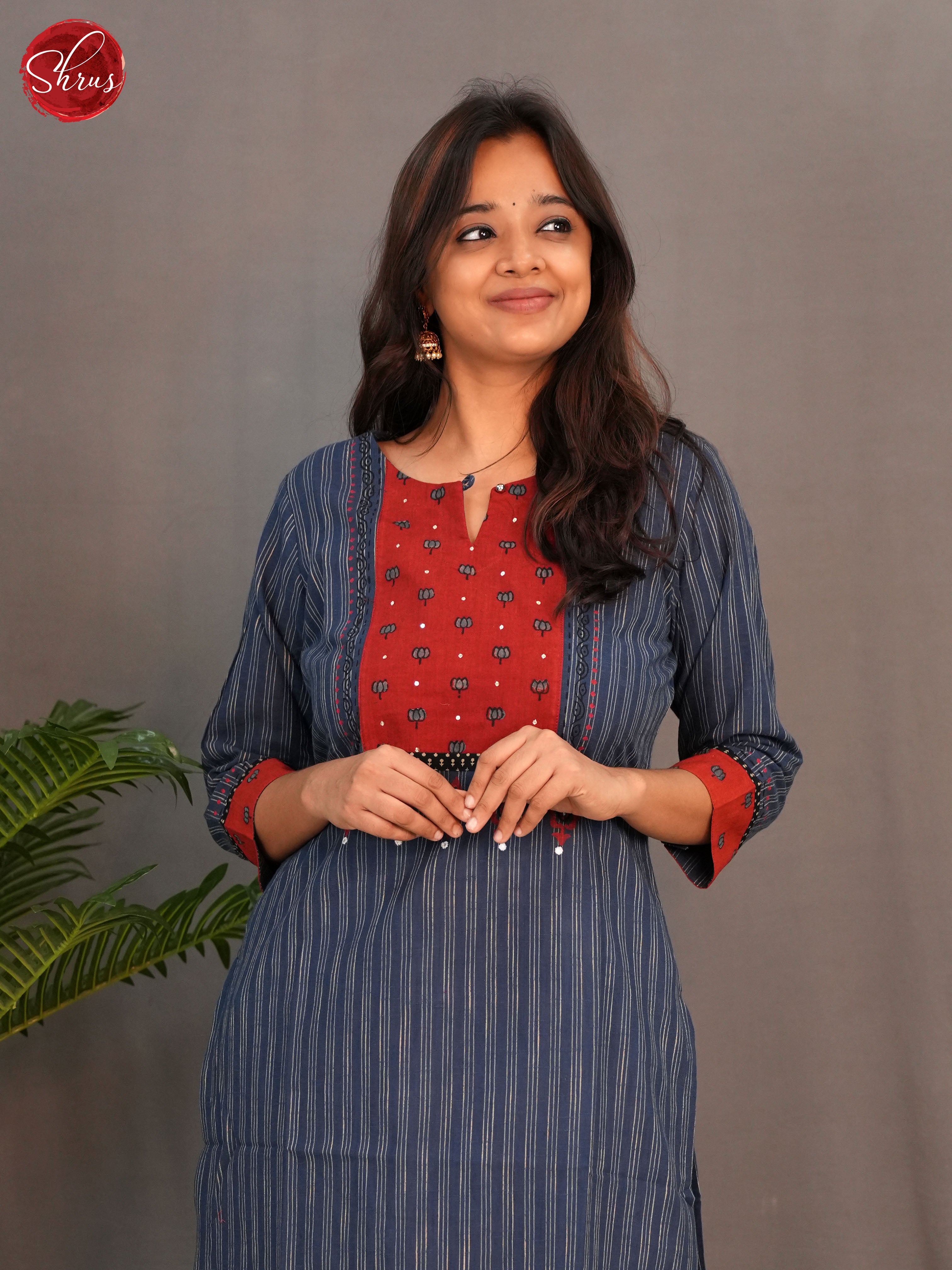 Blue & Red  - Readymade Kurti - Shop on ShrusEternity.com