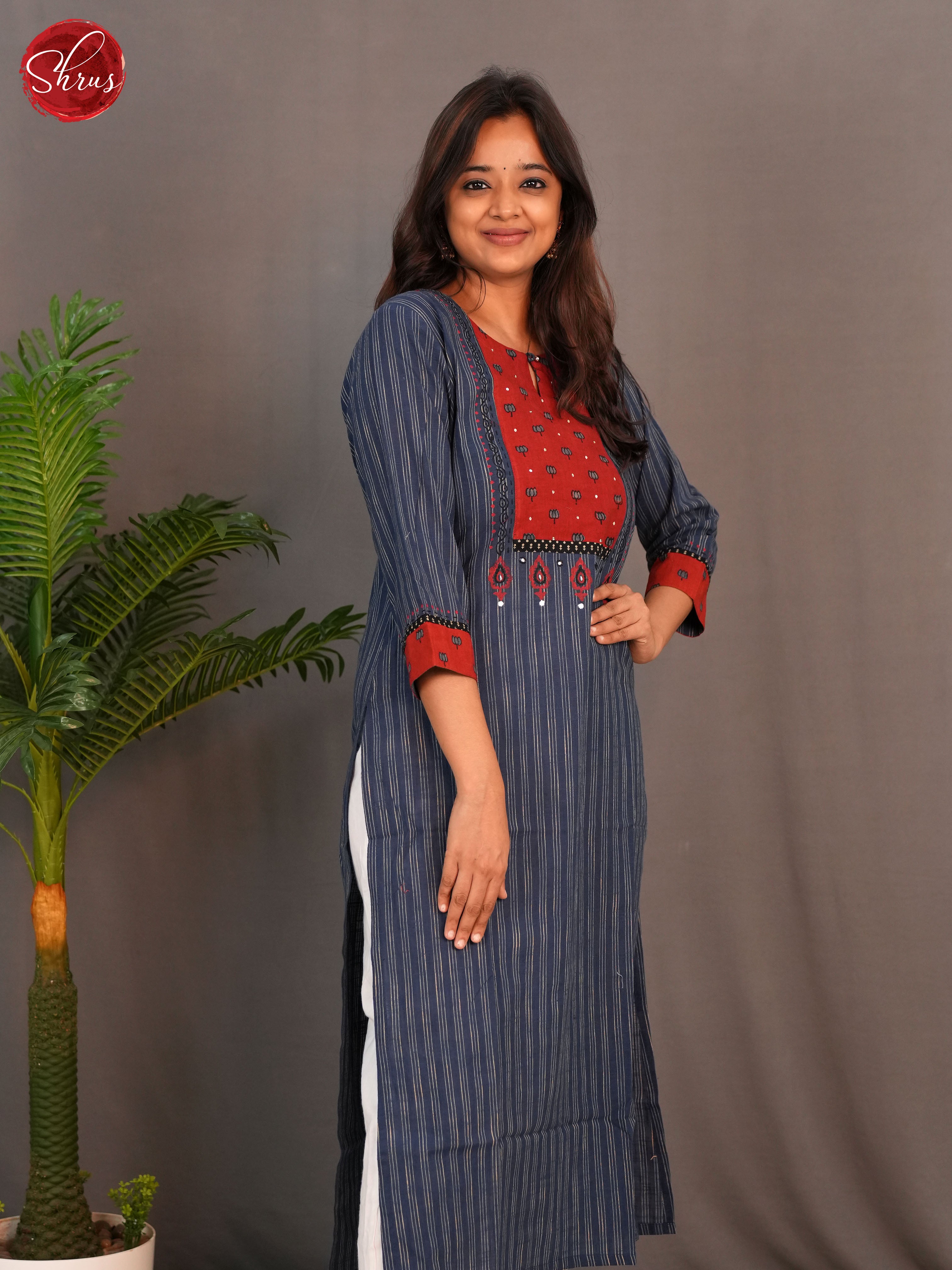 Blue & Red  - Readymade Kurti - Shop on ShrusEternity.com