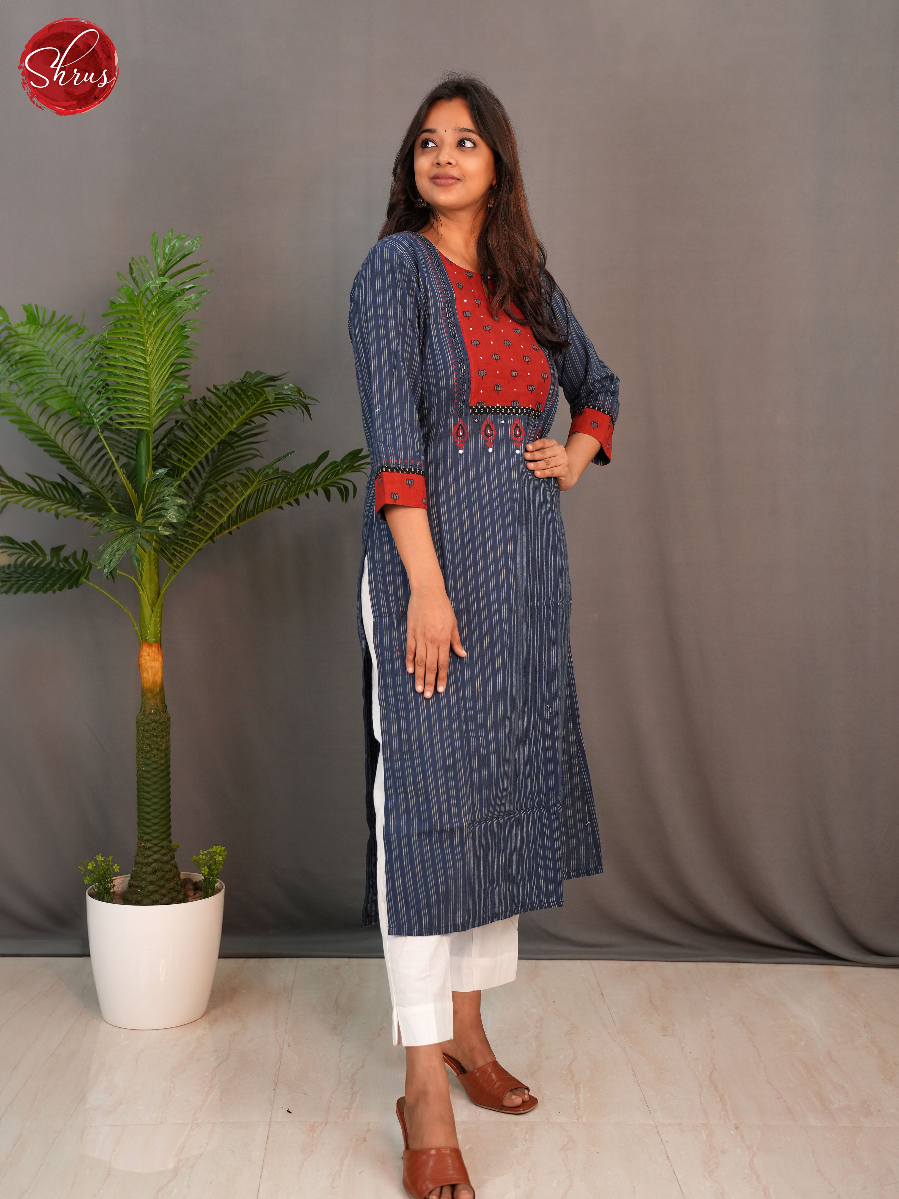 Blue & Red  - Readymade Kurti - Shop on ShrusEternity.com