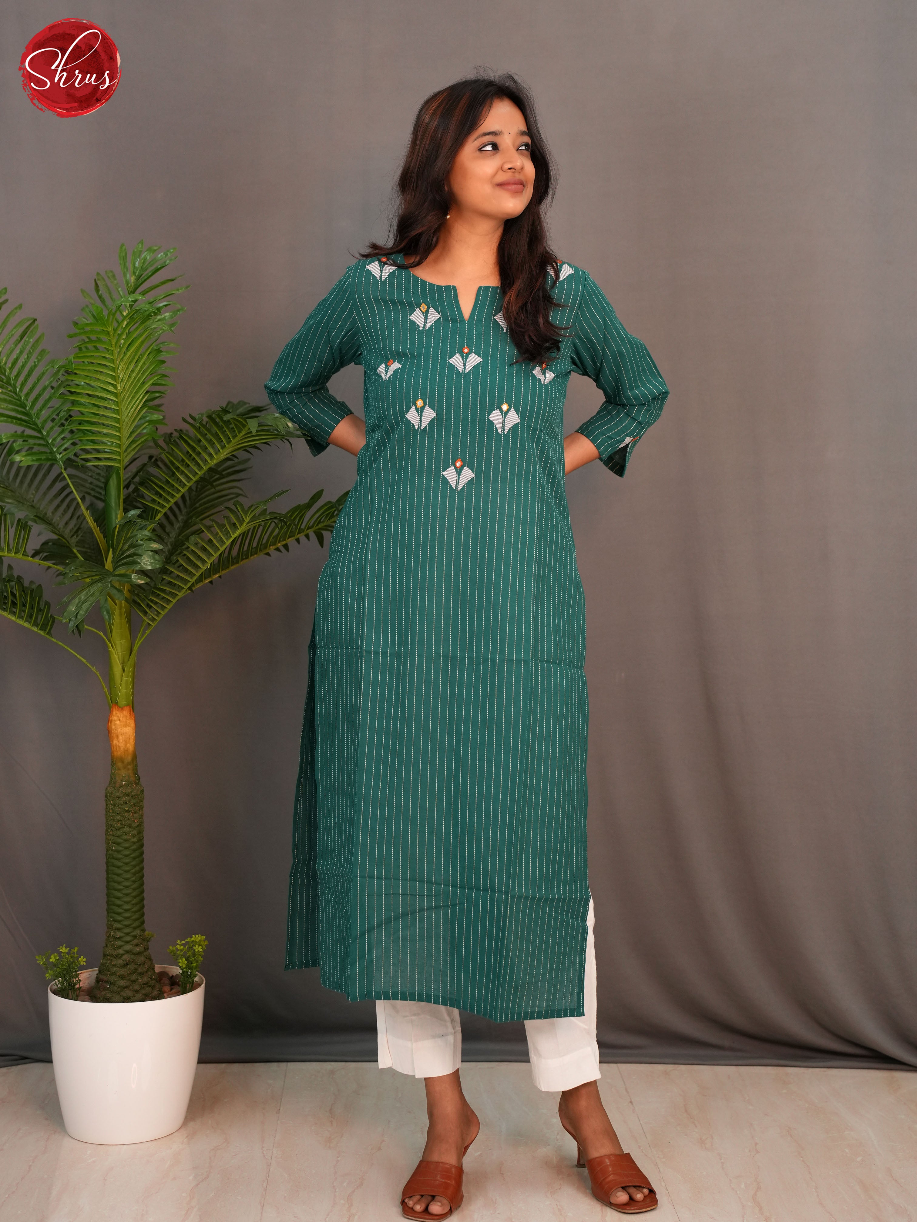 Green  - Embroidery Readymade kurti - Shop on ShrusEternity.com