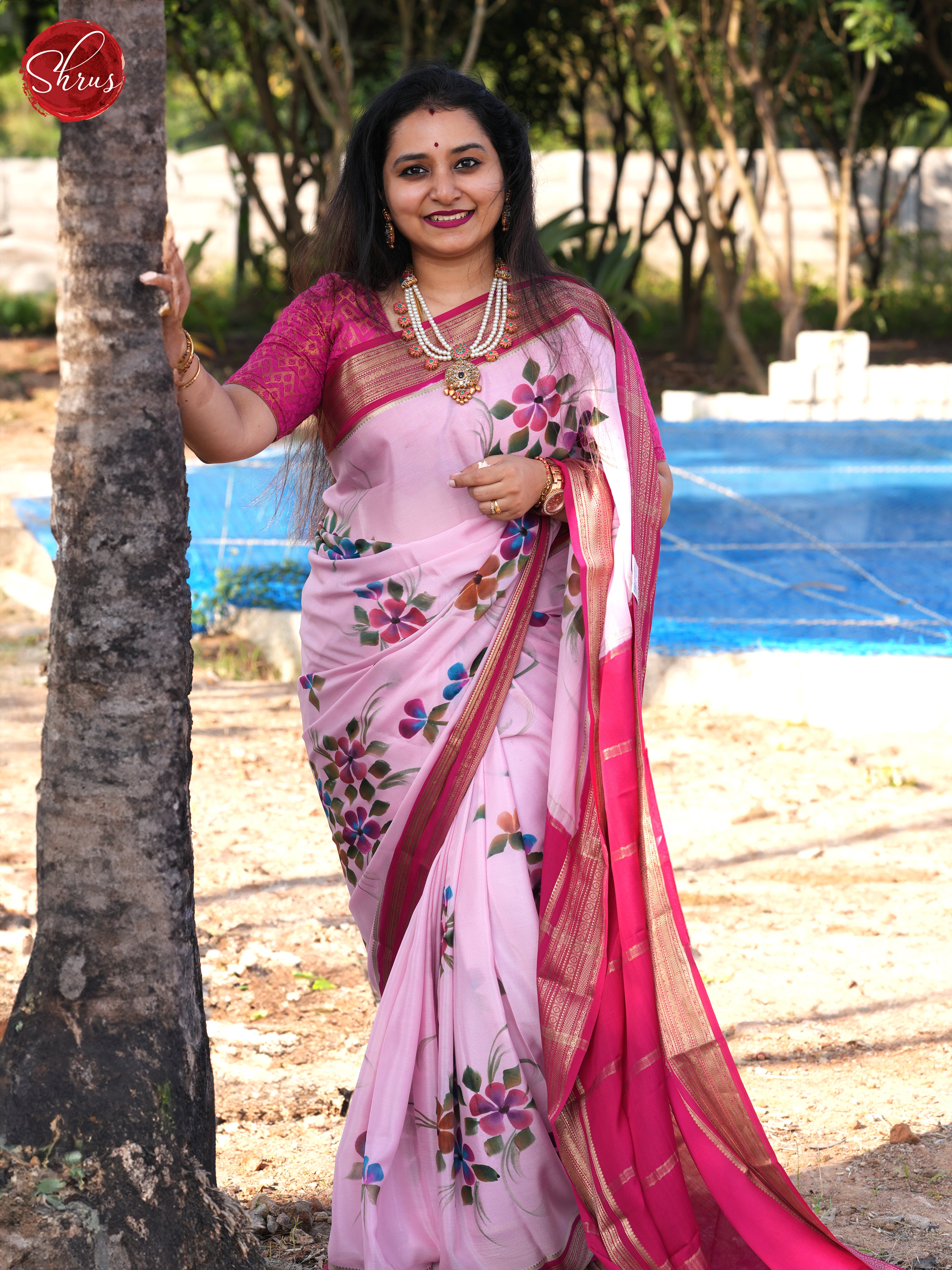 Baby Pink And Pink- Mysore Silk Saree - Shop on ShrusEternity.com