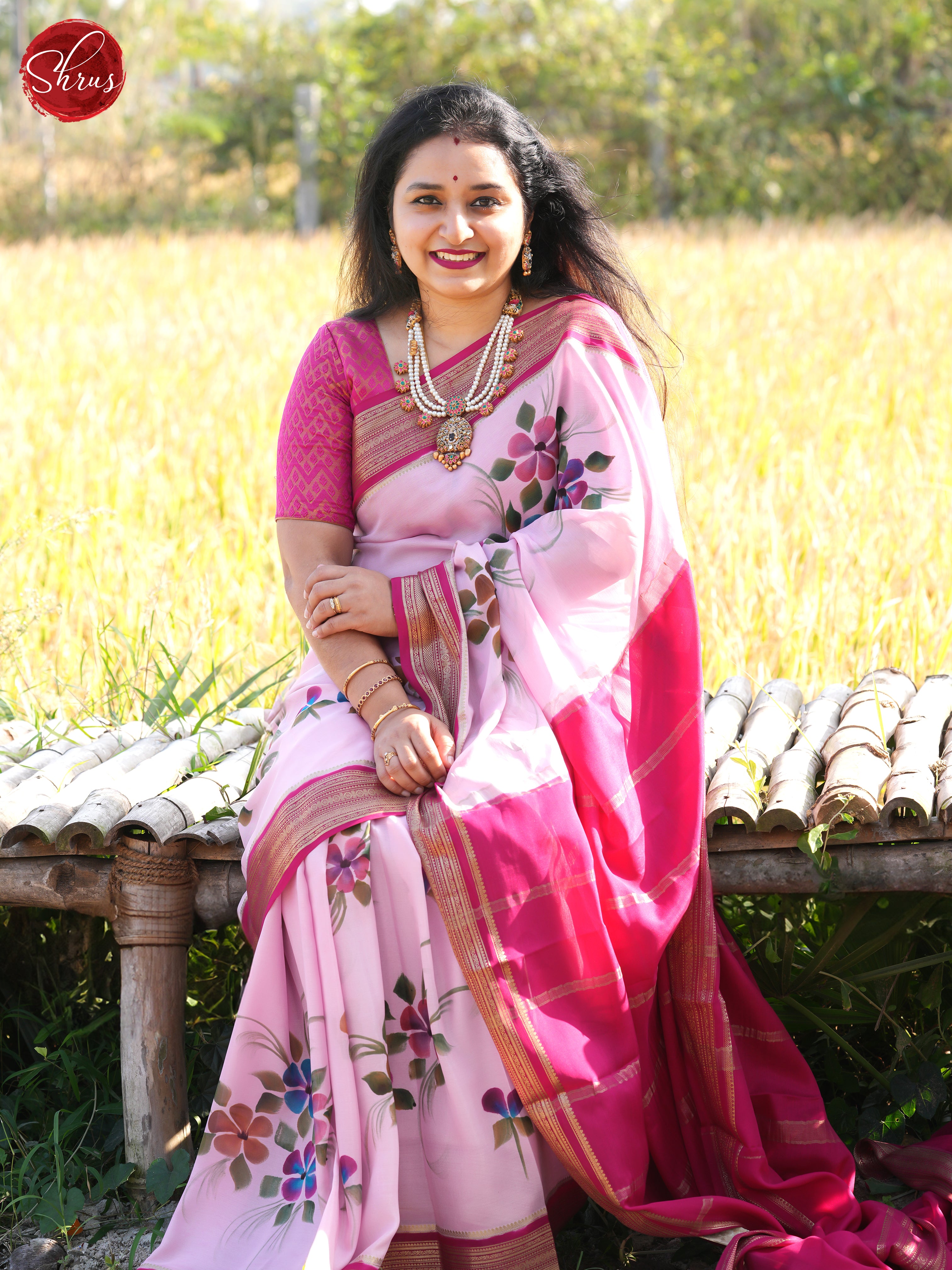 Baby Pink And Pink- Mysore Silk Saree - Shop on ShrusEternity.com