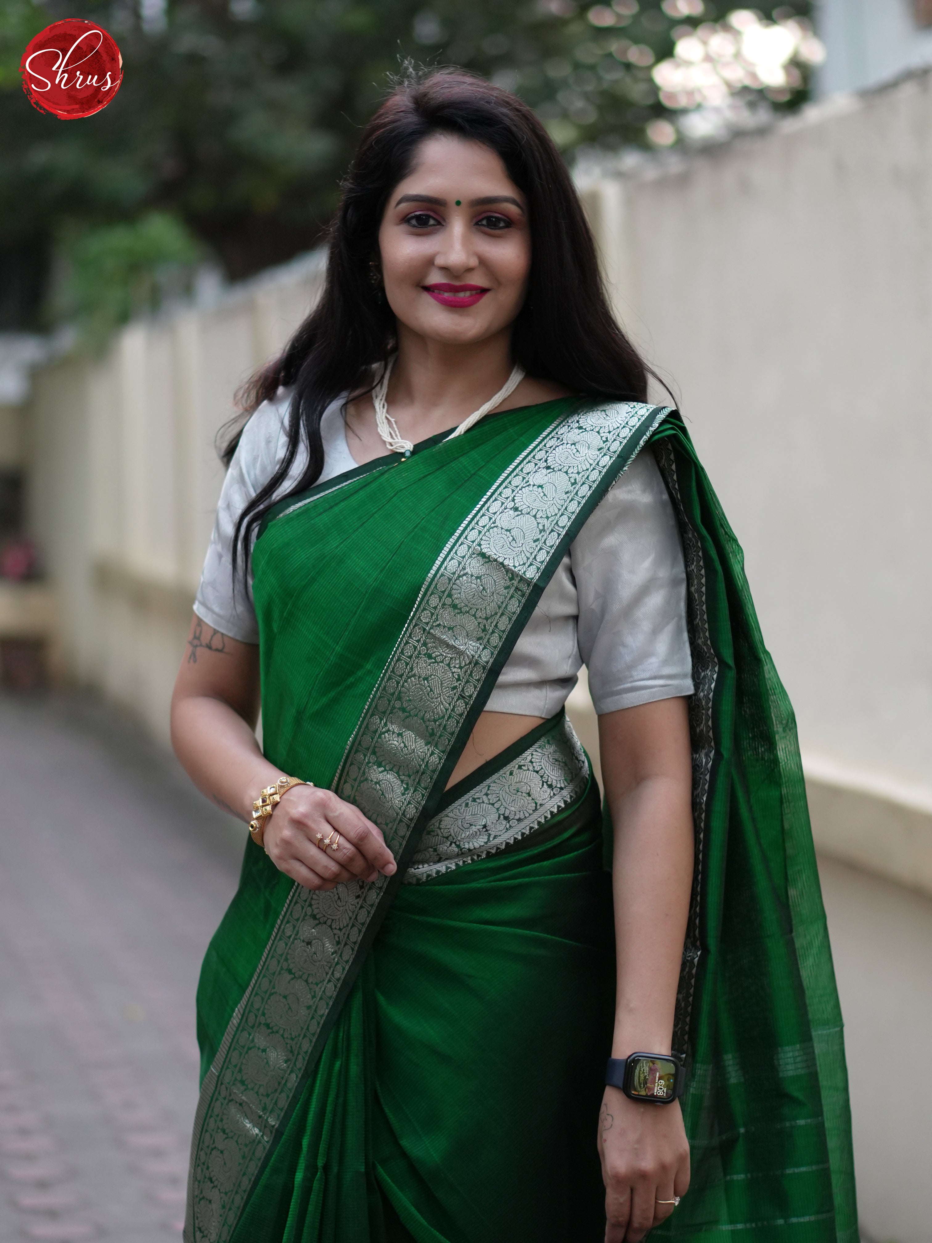 Green(Single Tone)- Mangalagiri silk cotton saree - Shop on ShrusEternity.com