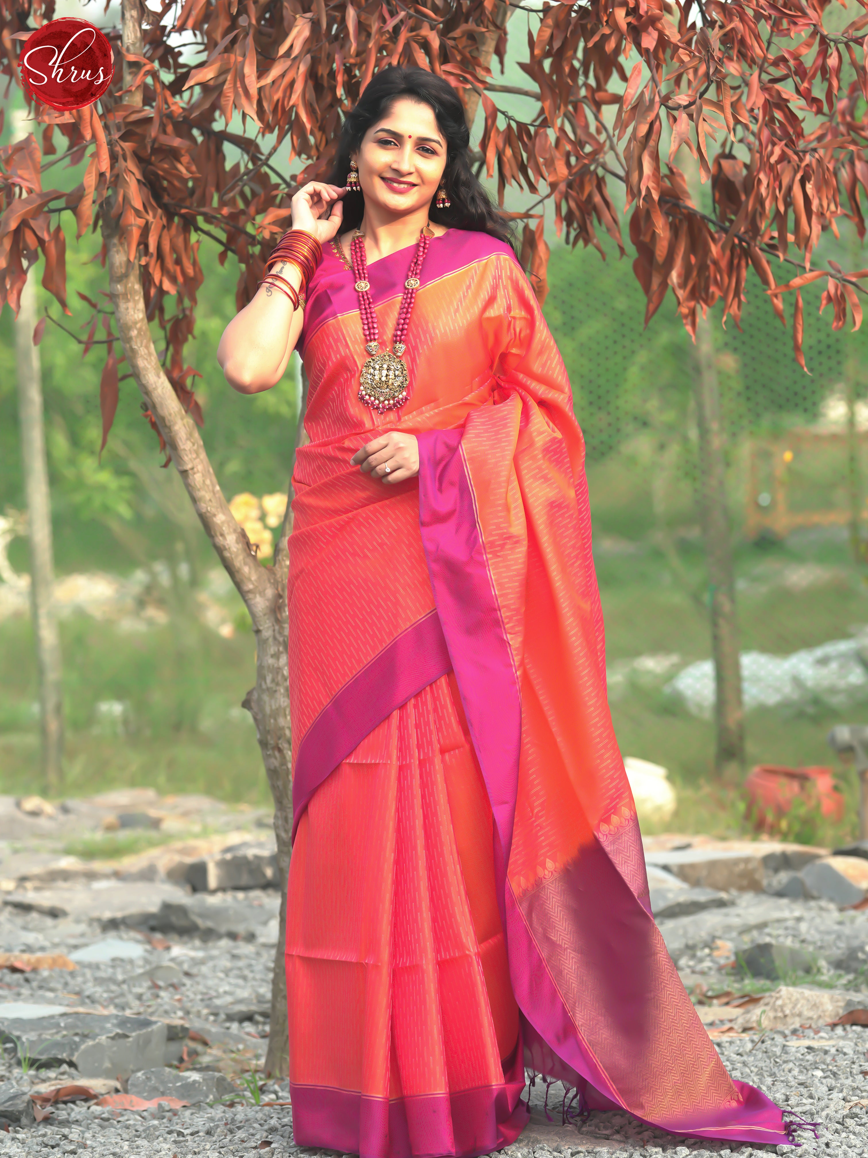 Orange And Wine-Soft Silk Saree - Shop on ShrusEternity.com