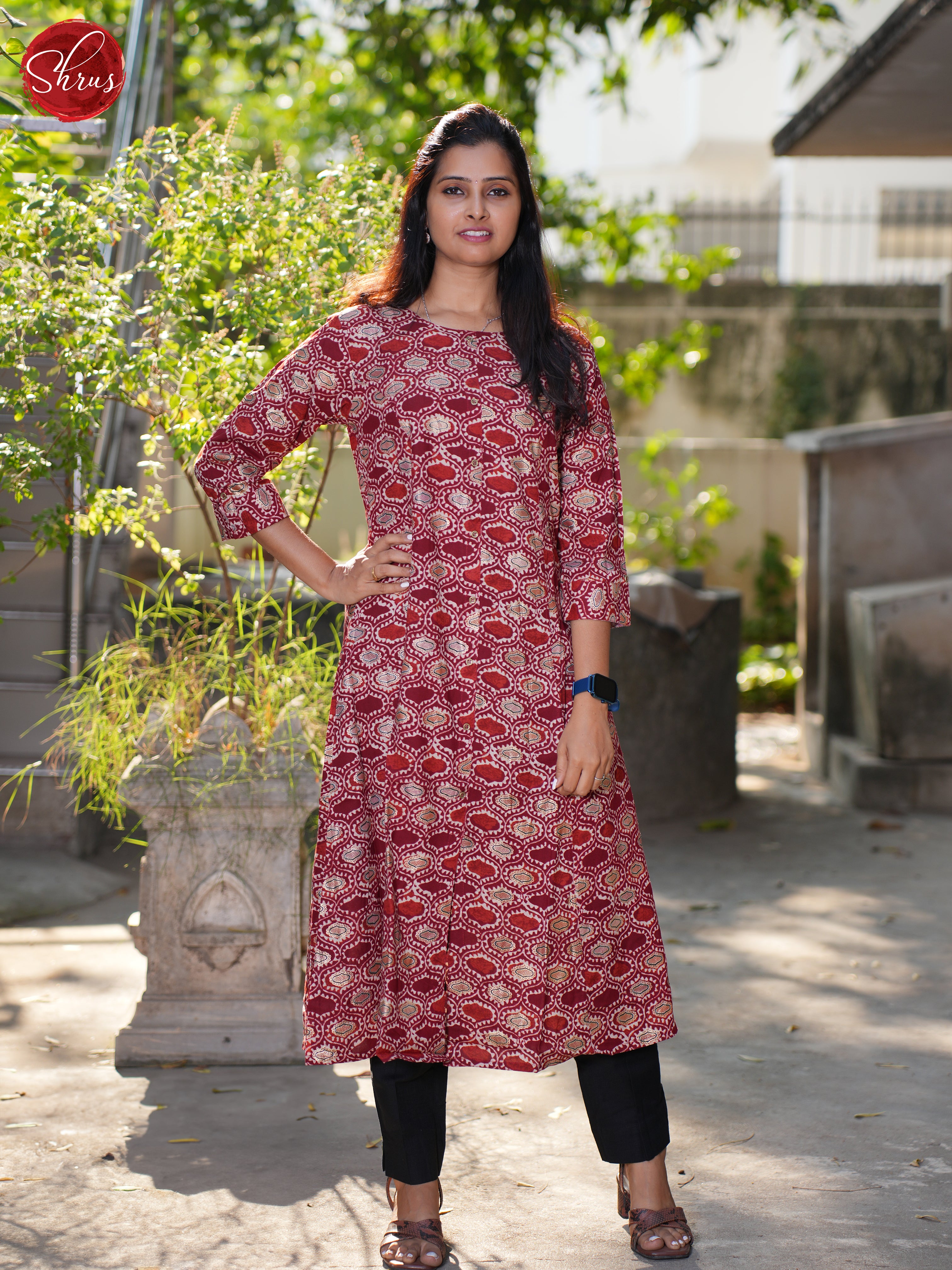 Red -Printed  Readymade Kurti - Shop on ShrusEternity.com