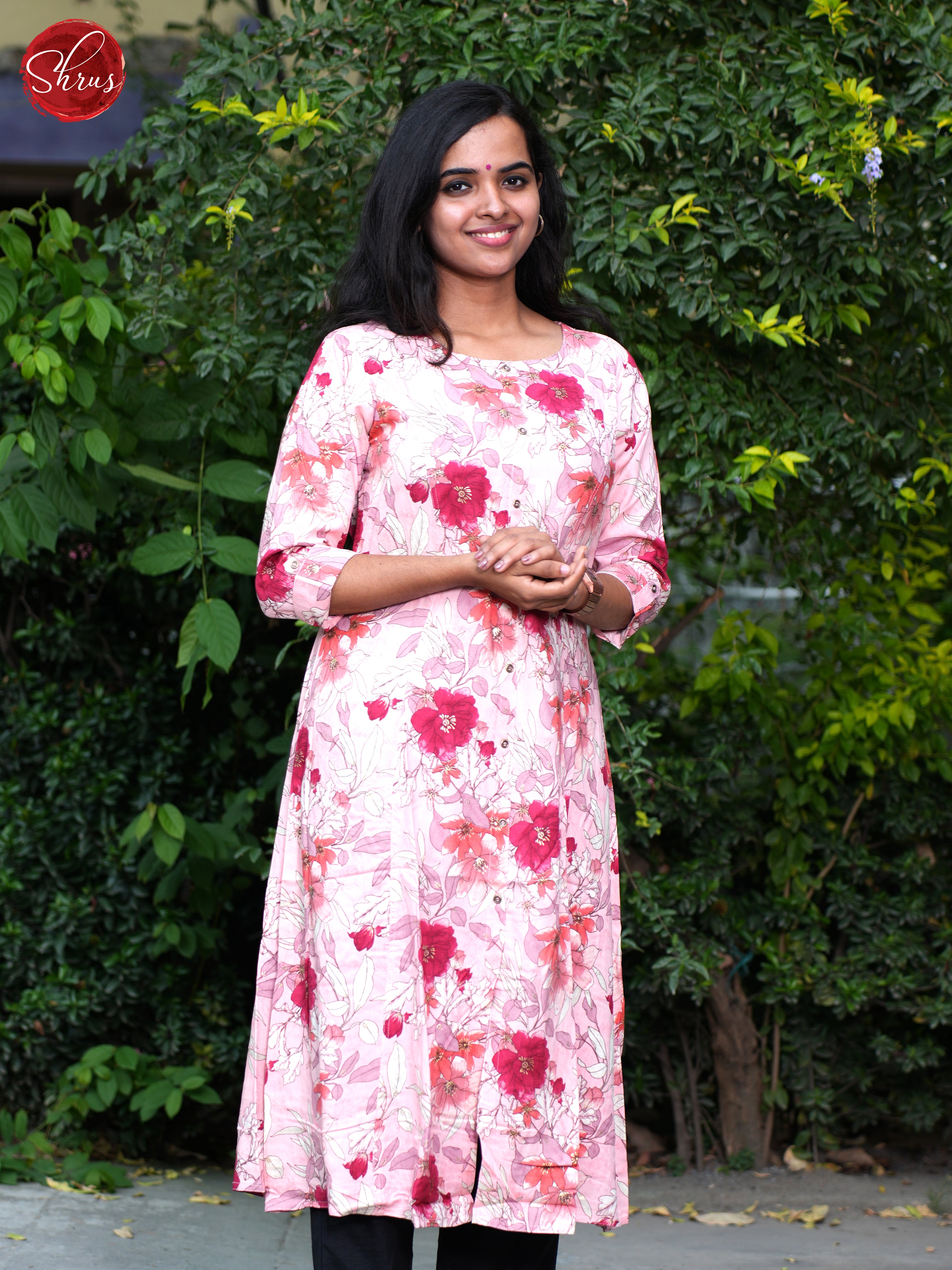 Pink- Floral printed Casual Kurti - Shop on ShrusEternity.com