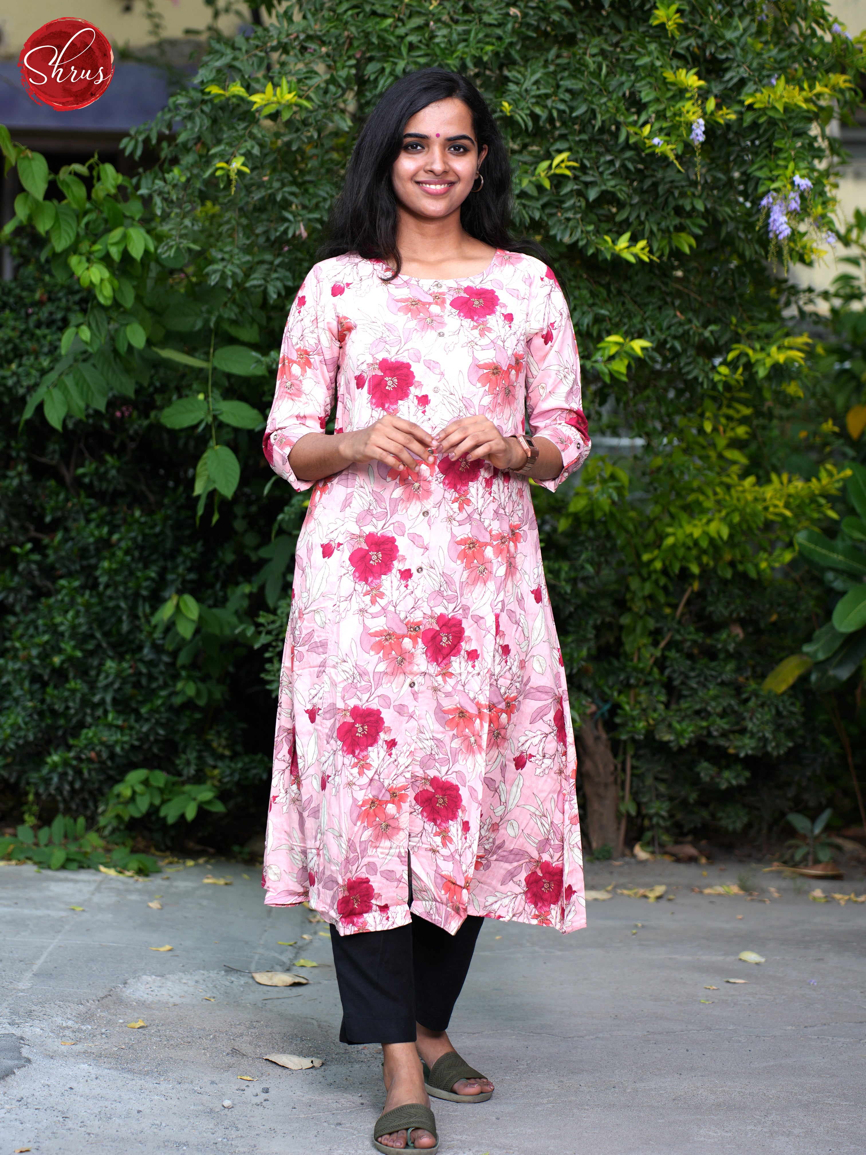 Pink- Floral printed Casual Kurti - Shop on ShrusEternity.com