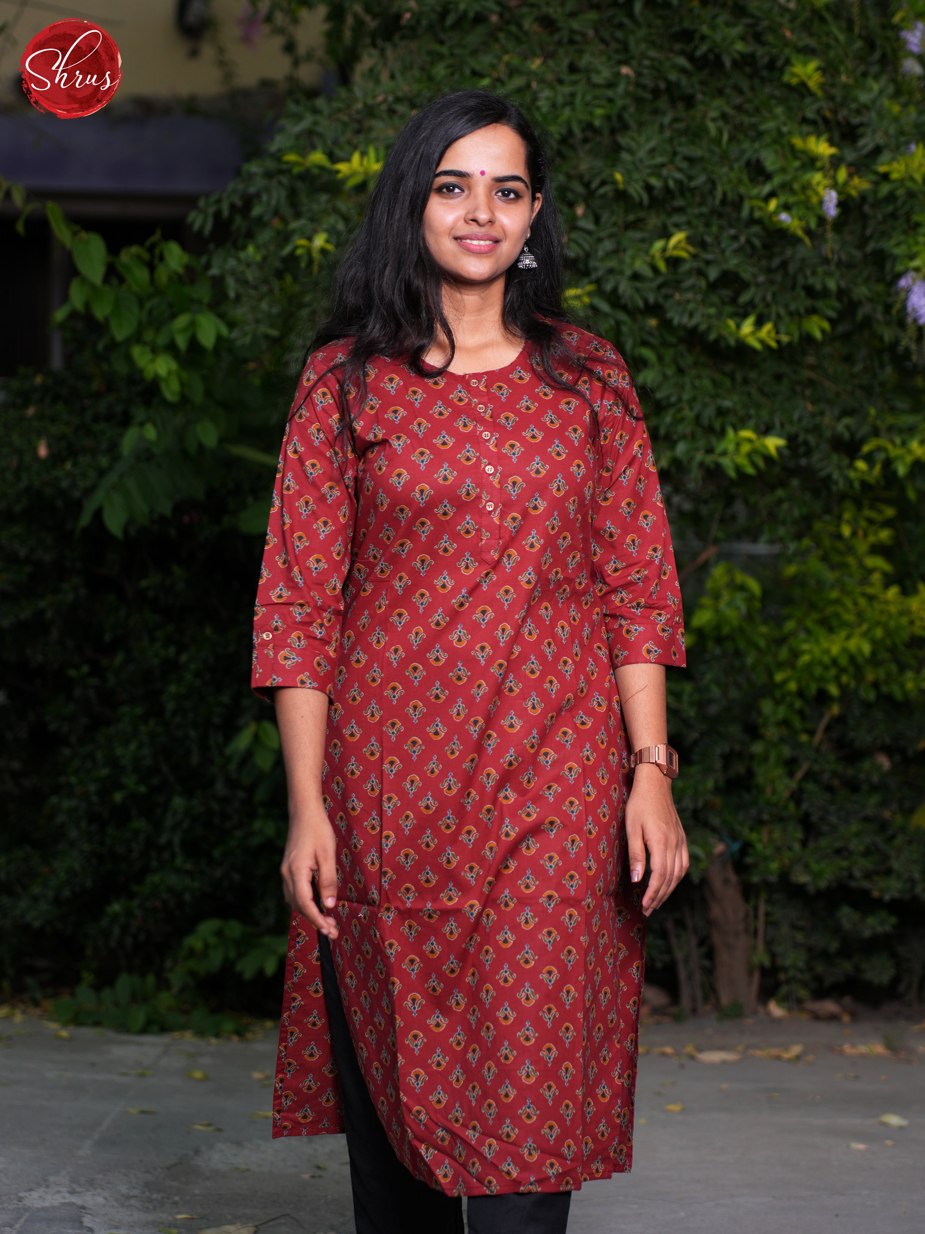 Maroon- Block Printed Readymade Kurti - Shop on ShrusEternity.com