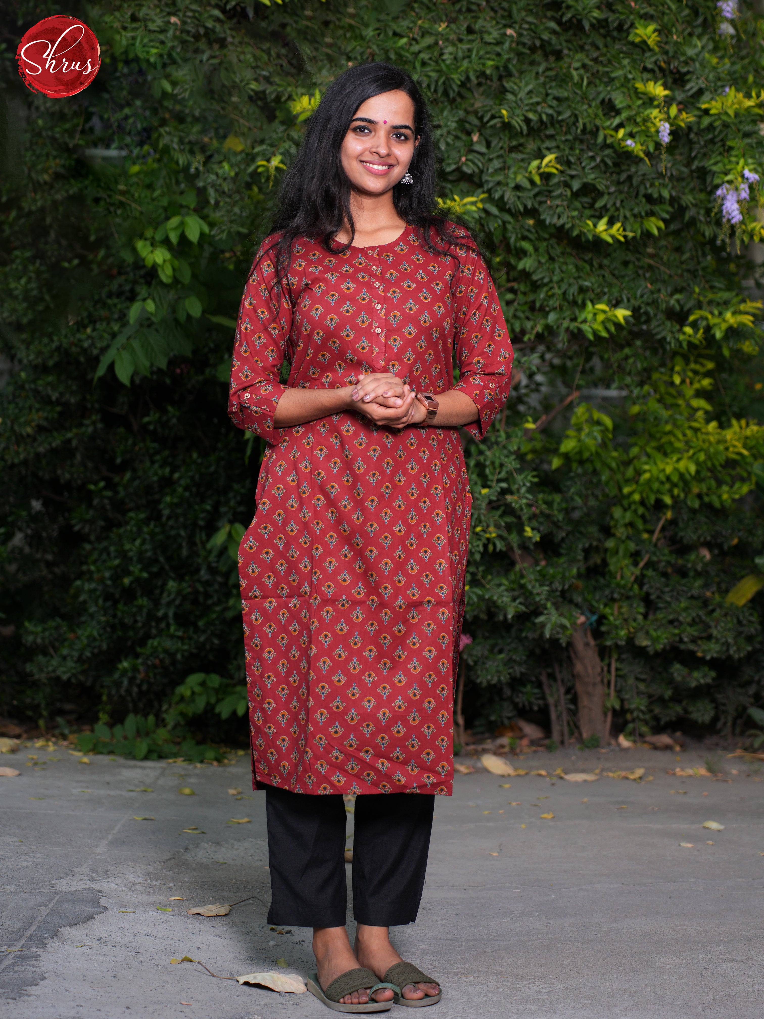 Maroon- Block Printed Readymade Kurti - Shop on ShrusEternity.com