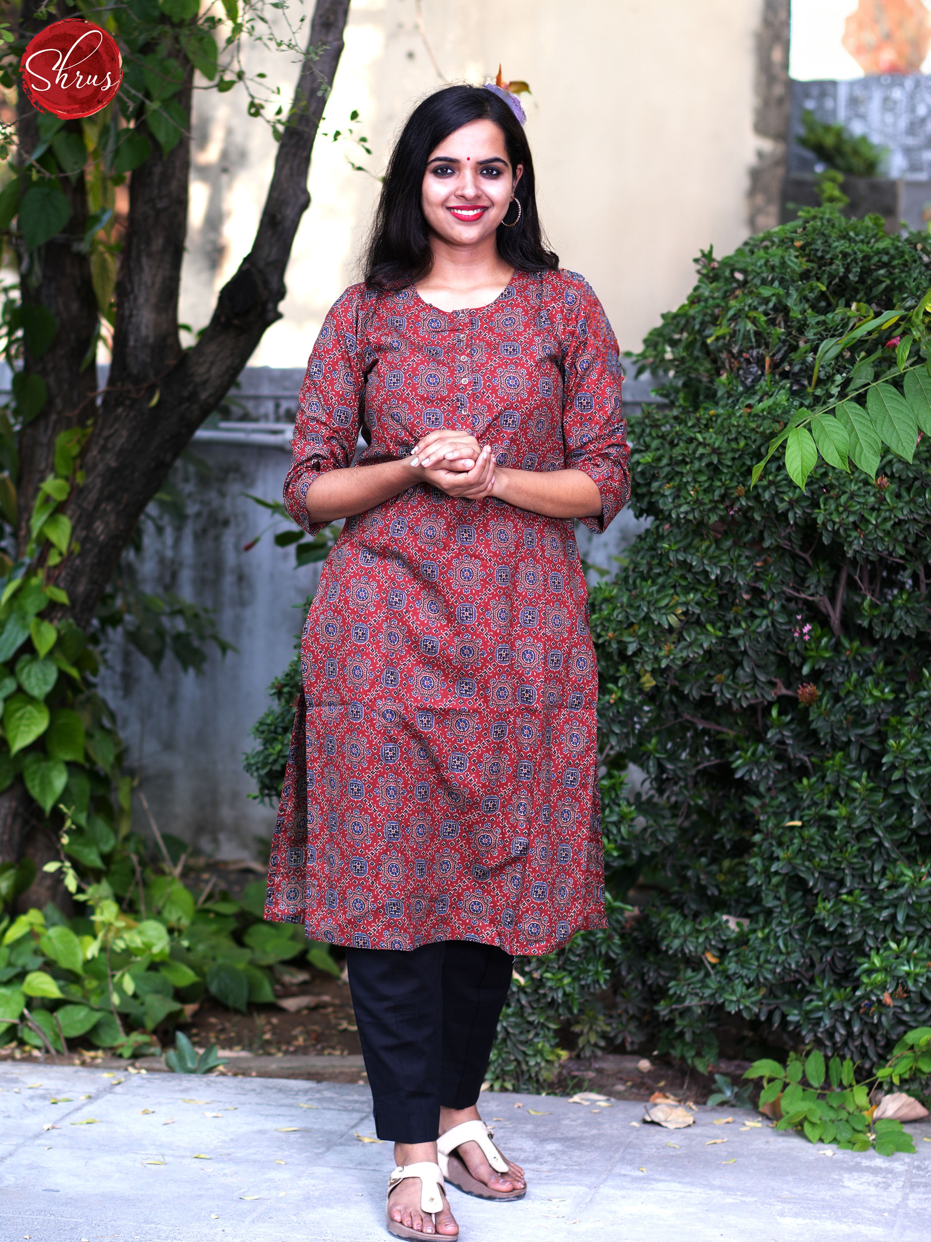 Maroon  - Block Printed  Readymade Kurti - Shop on ShrusEternity.com