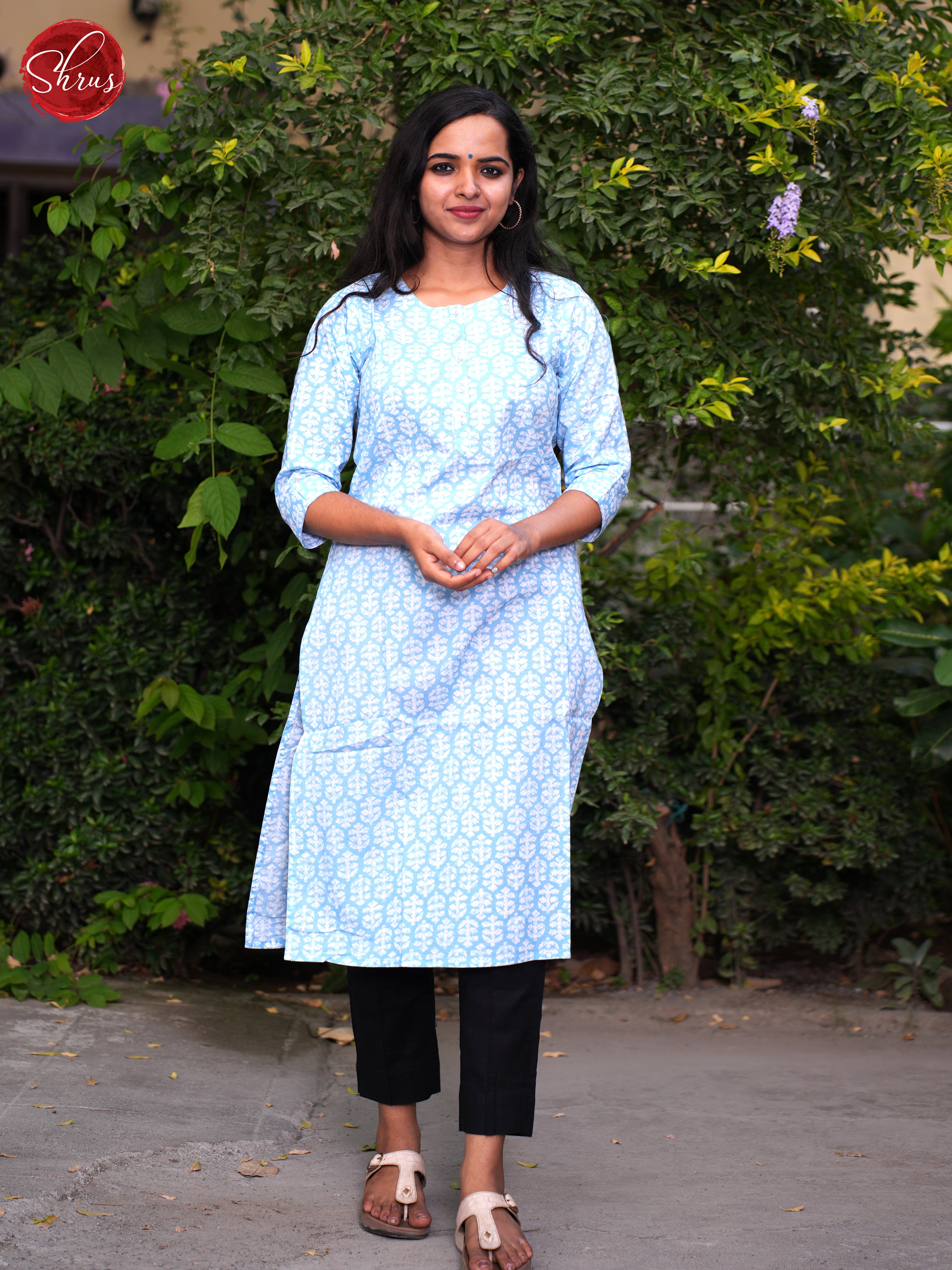 Blue- Casual Printed Readymade Kurti - Shop on ShrusEternity.com