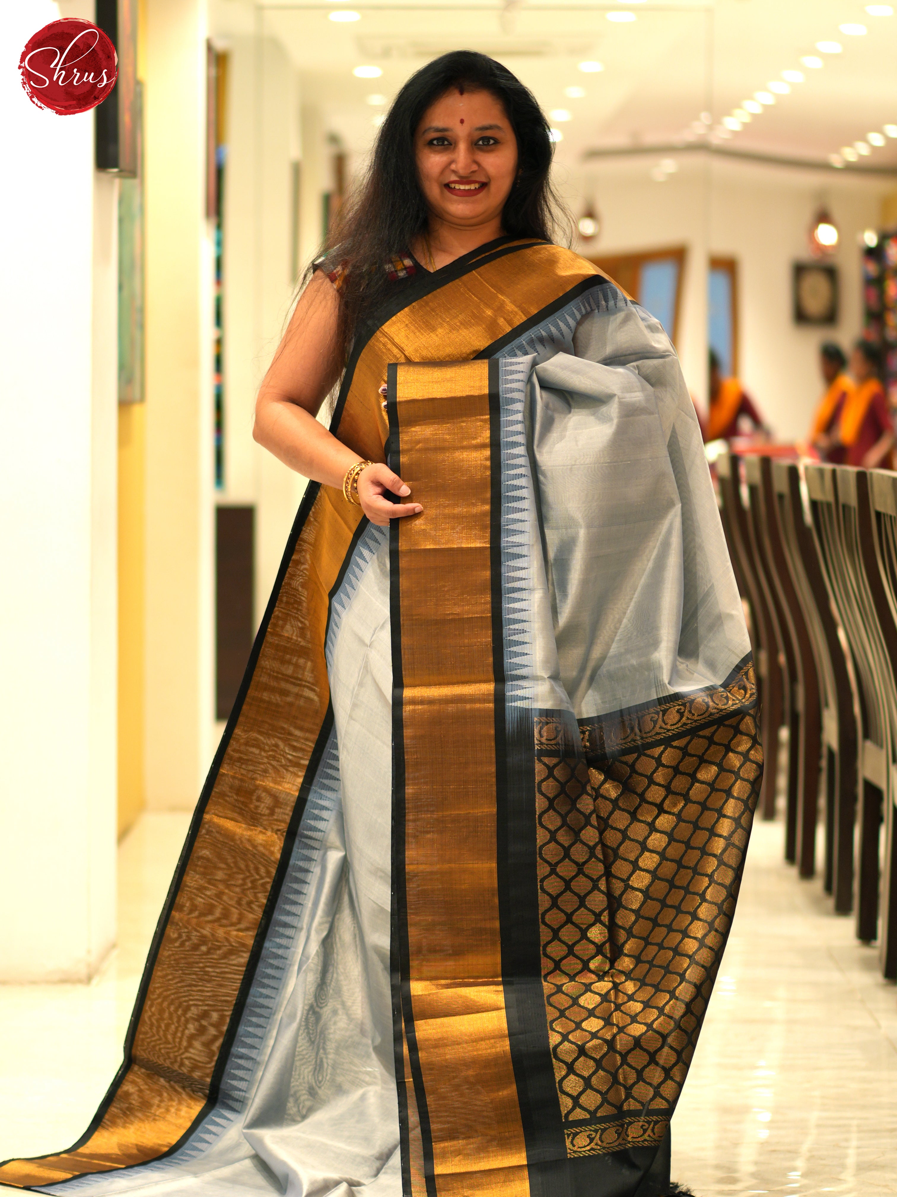 Grey And Black-Silk cotton saree - Shop on ShrusEternity.com