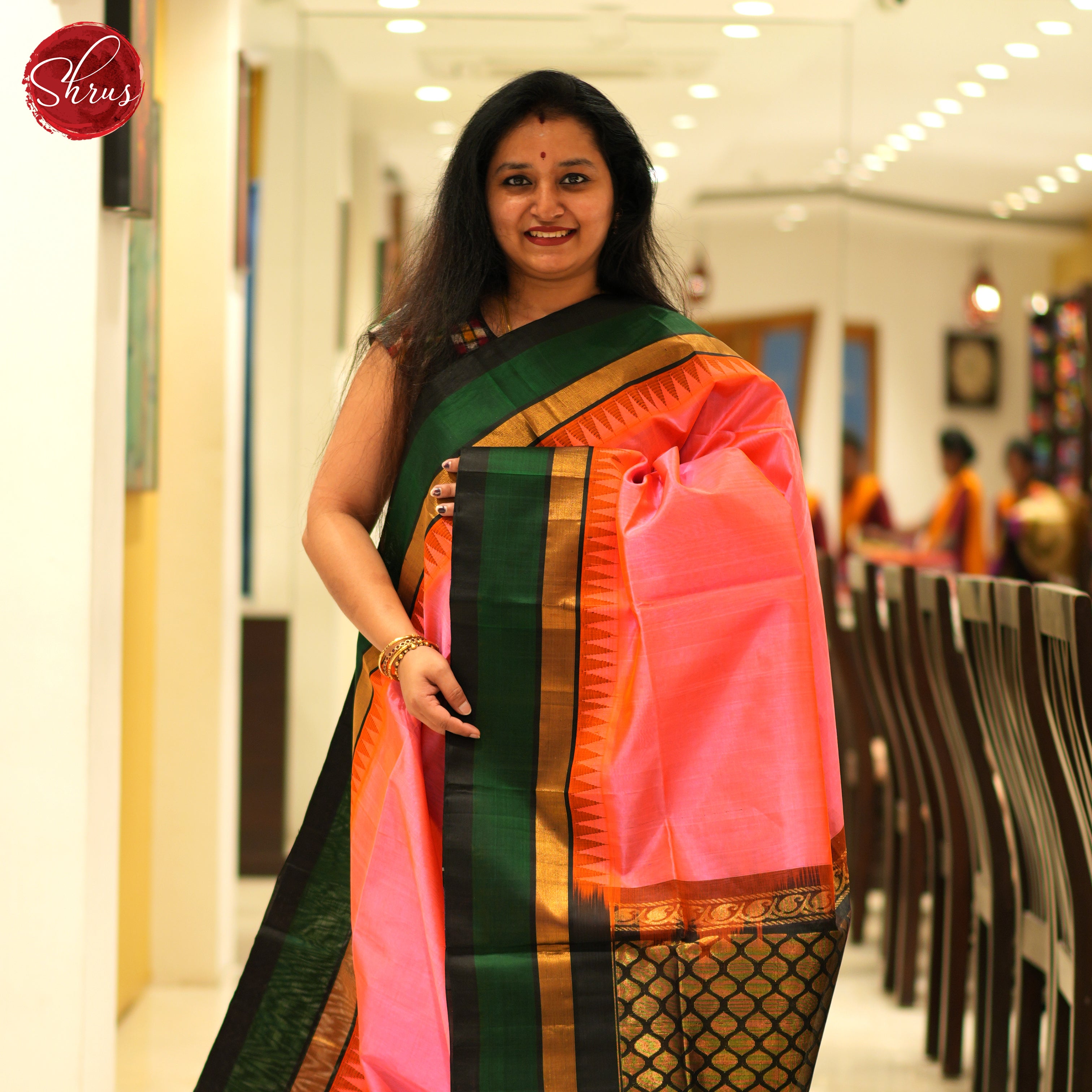 Pink And Black-Silk cotton saree - Shop on ShrusEternity.com