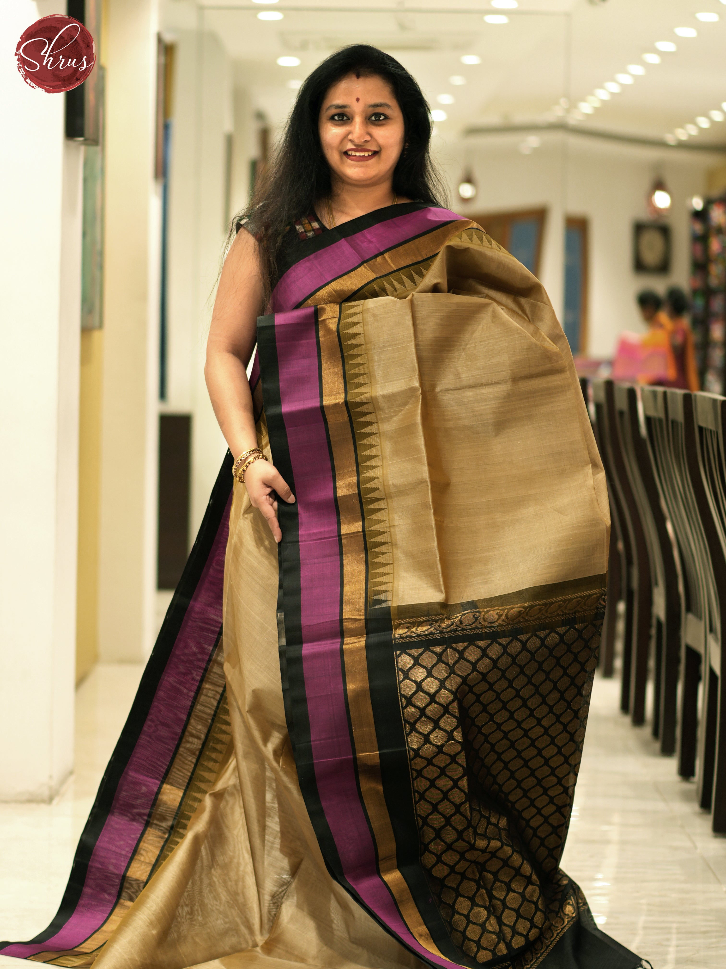 Double Shaded Dull Golden Beige And Black- SIlk COtton Saree - Shop on ShrusEternity.com