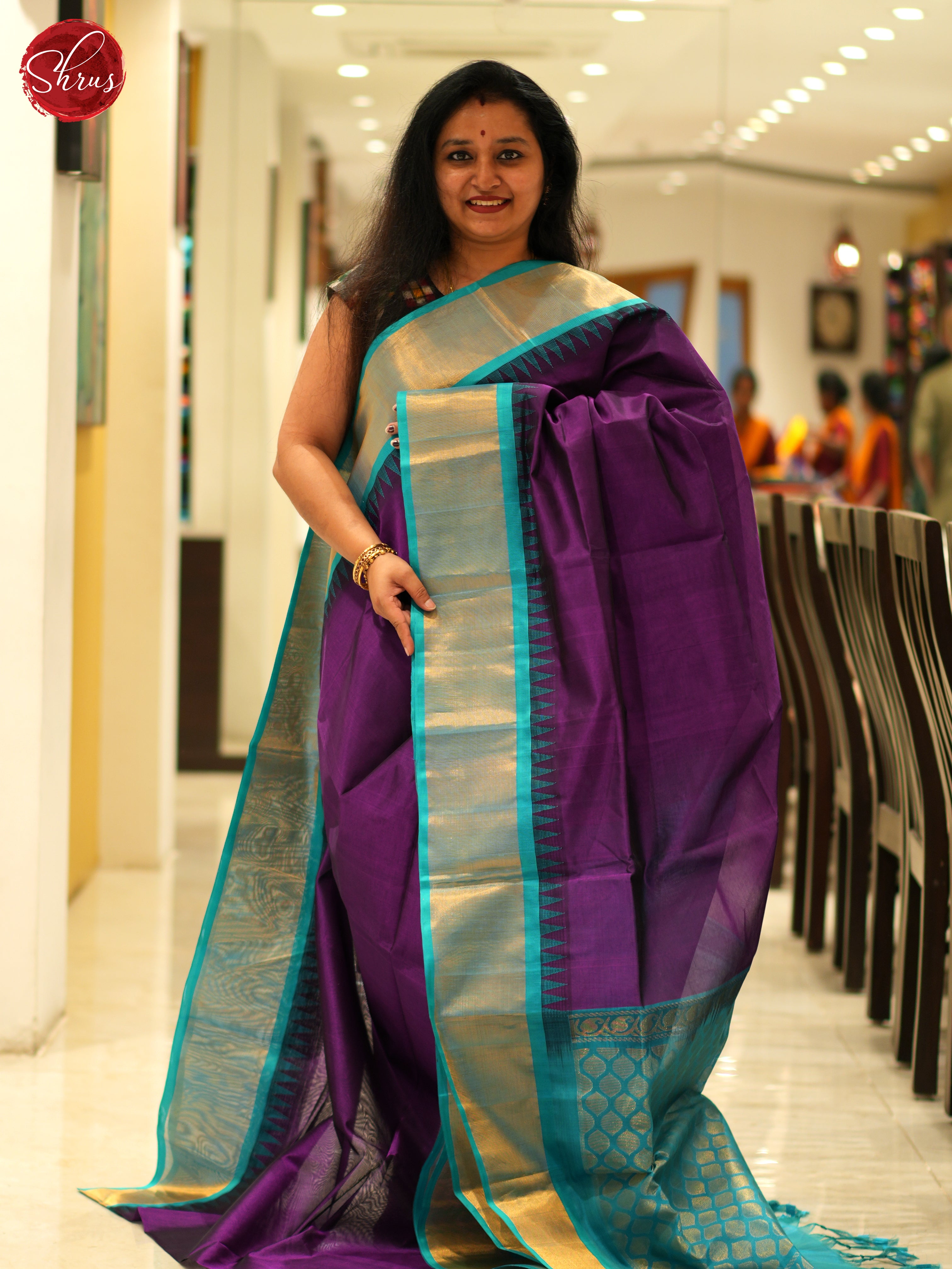 Vadamalli And Blue- Silk Cotton saree - Shop on ShrusEternity.com