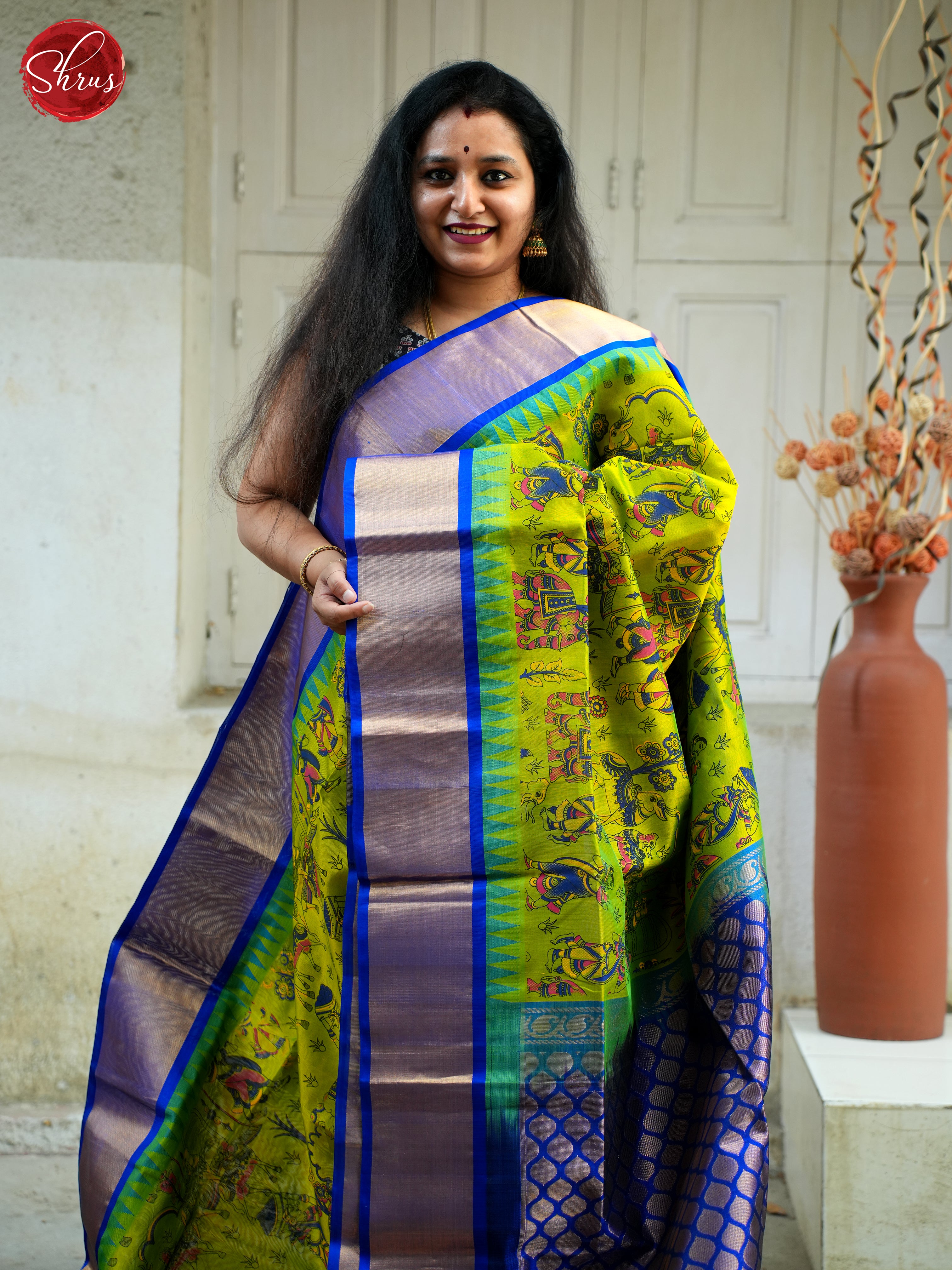 Green & Blue - Silk Cotton Saree - Shop on ShrusEternity.com