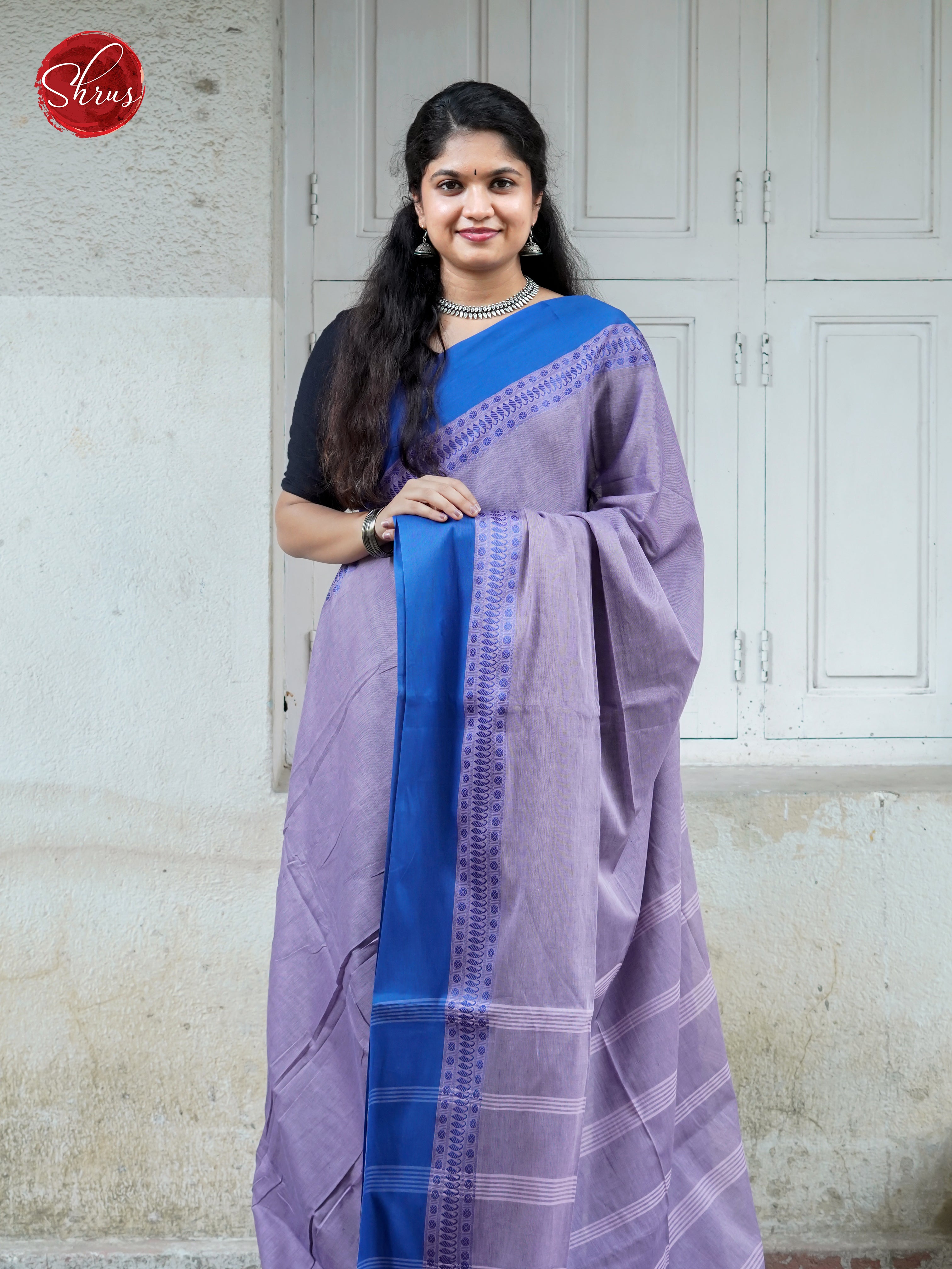 Mild Lavender & Blue - Bengal cotton Saree - Shop on ShrusEternity.com