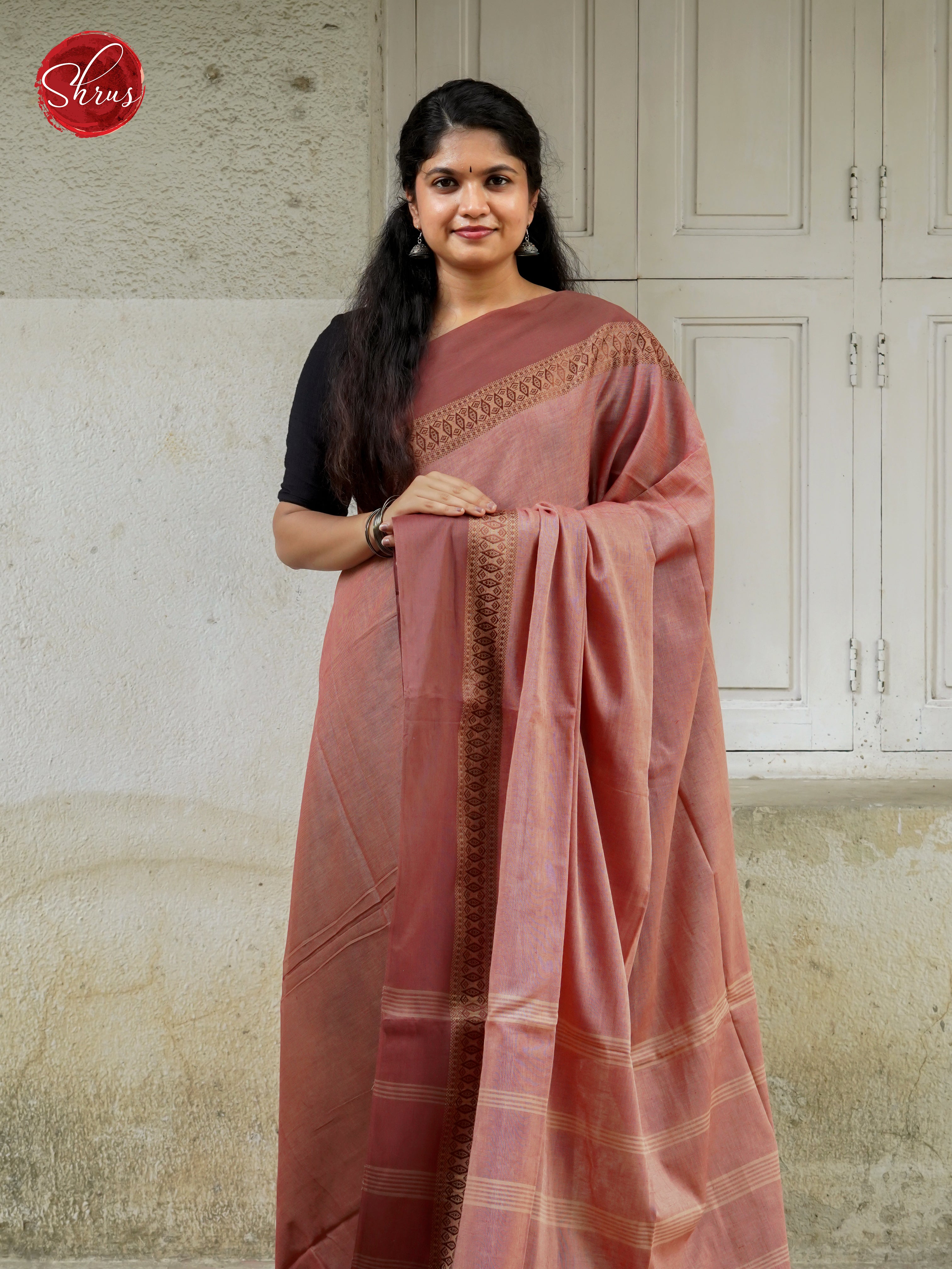 Onion Pink & Brown - Bengal cotton Saree - Shop on ShrusEternity.com