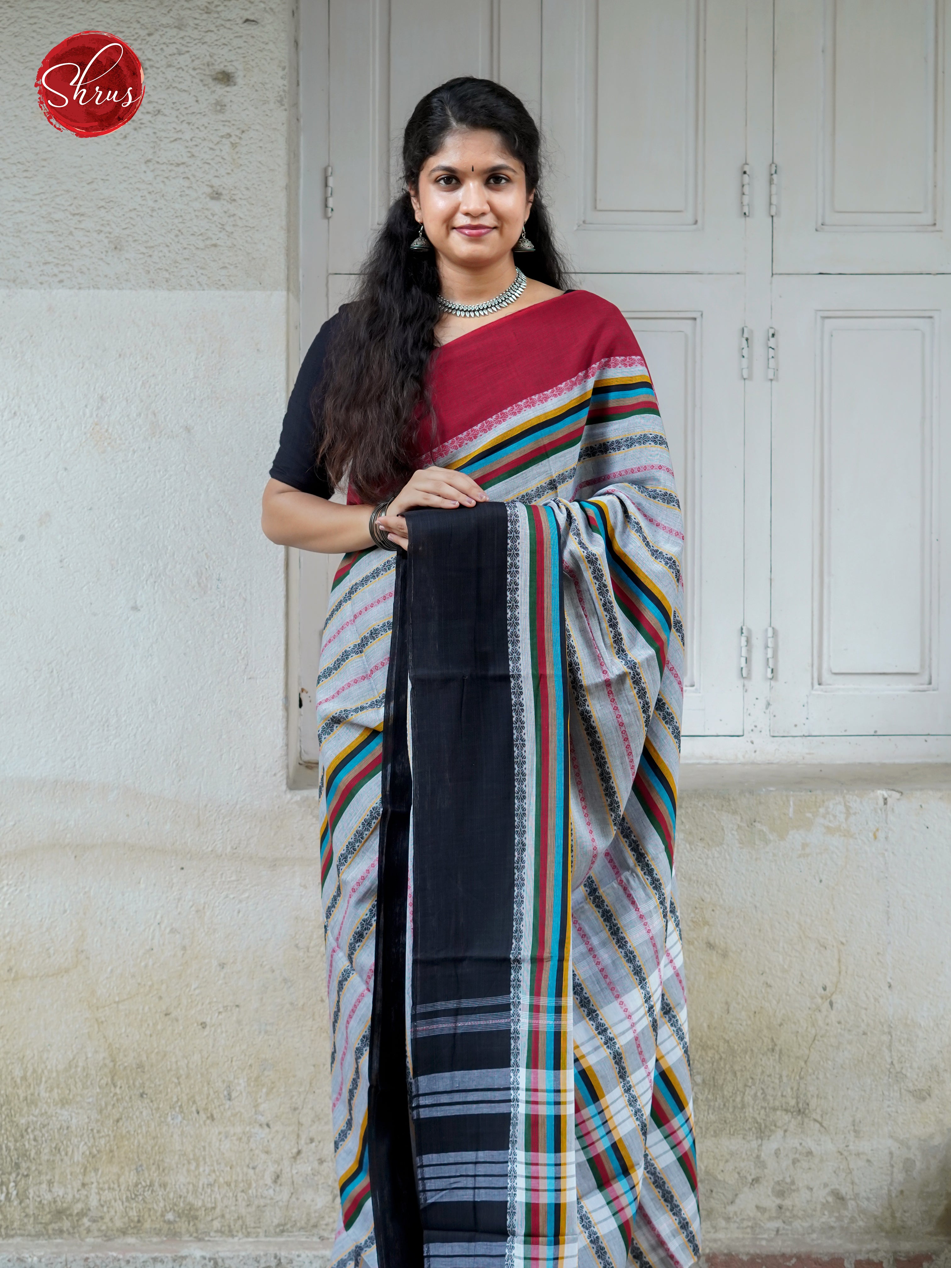 Grey & Black - Mercerized Cotton Saree - Shop on ShrusEternity.com