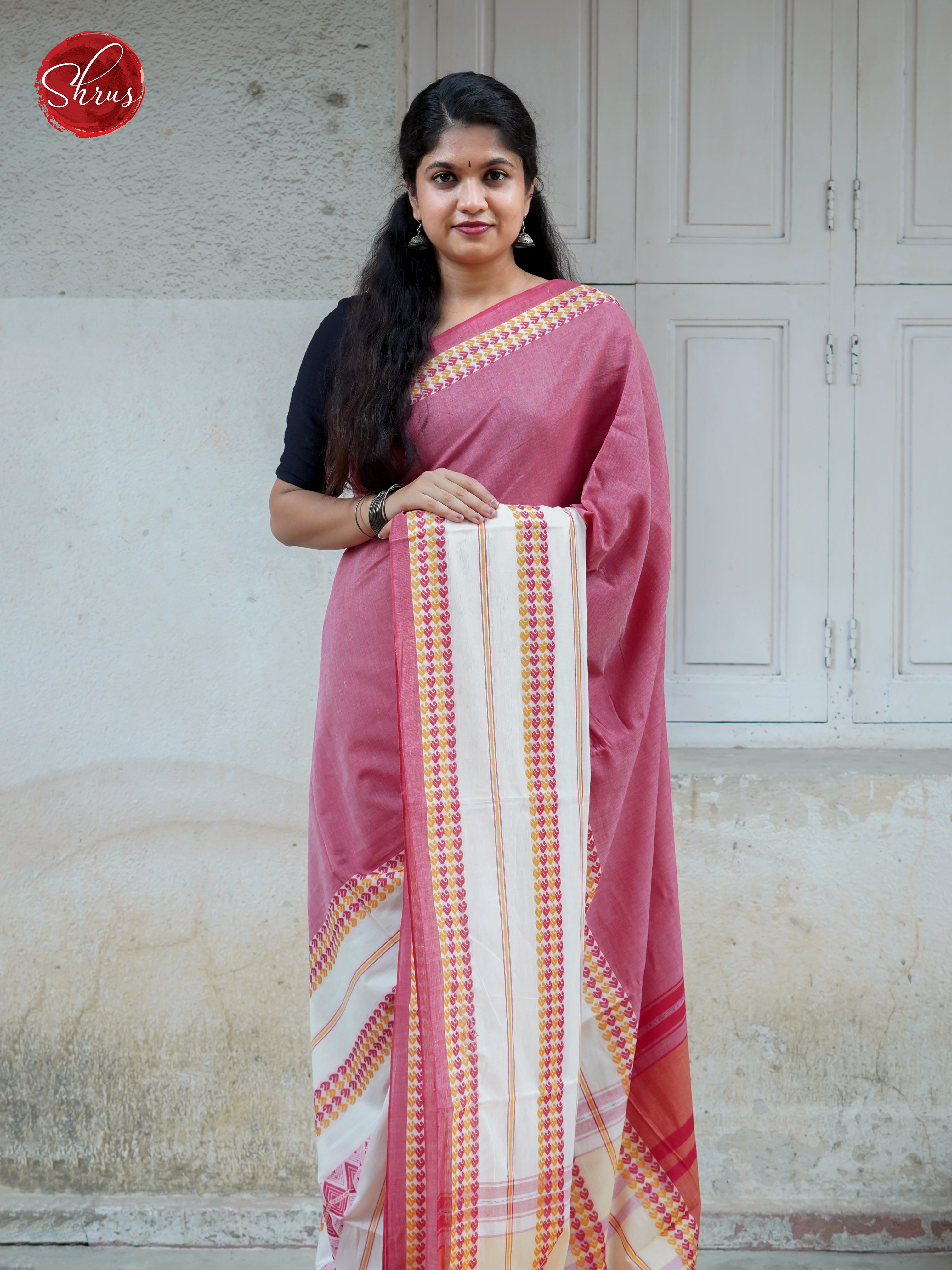 Pink & Cream - Mercerized Cotton Saree - Shop on ShrusEternity.com