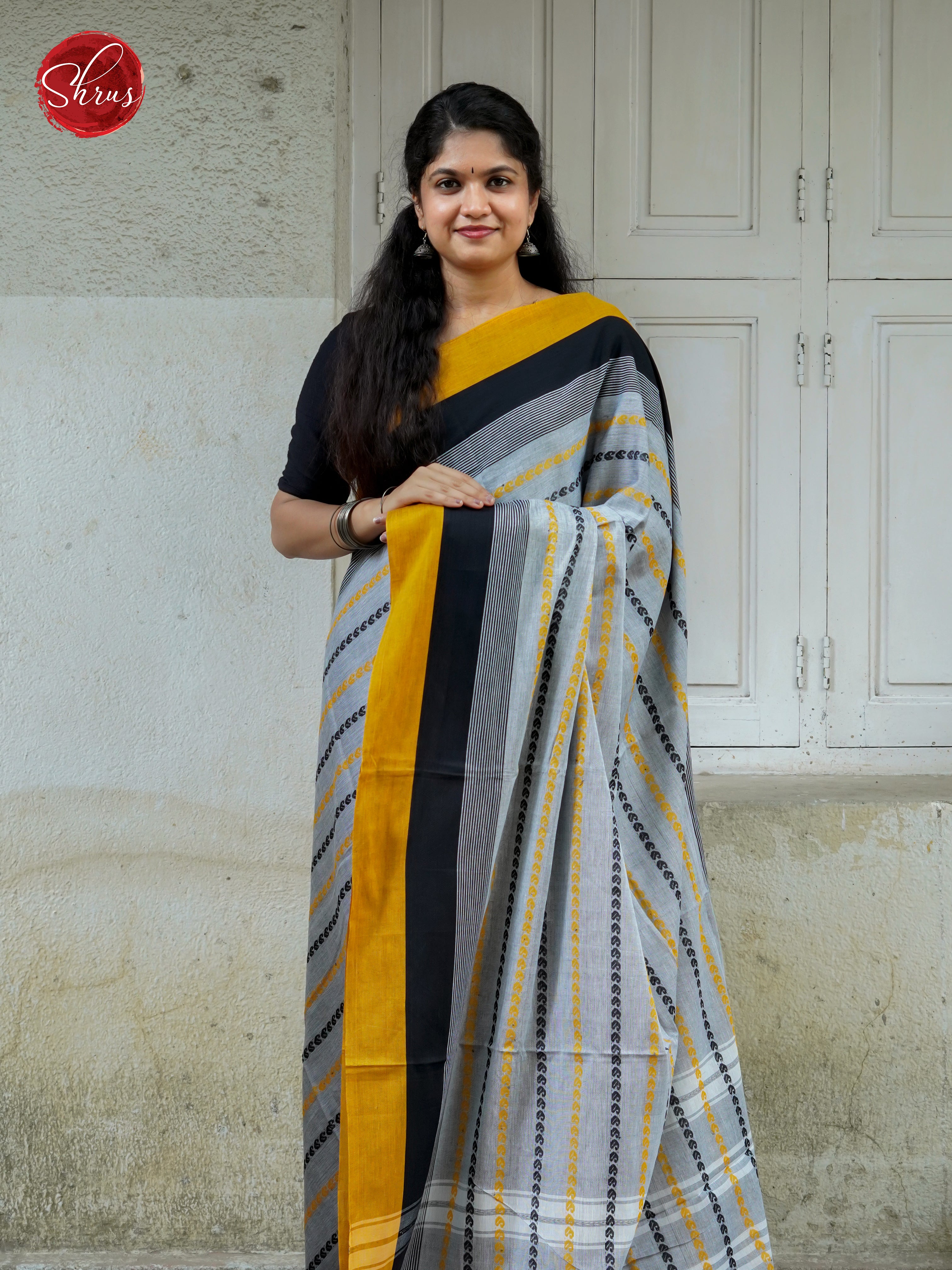 Grey & Yellow - Mercerized Cotton Saree - Shop on ShrusEternity.com