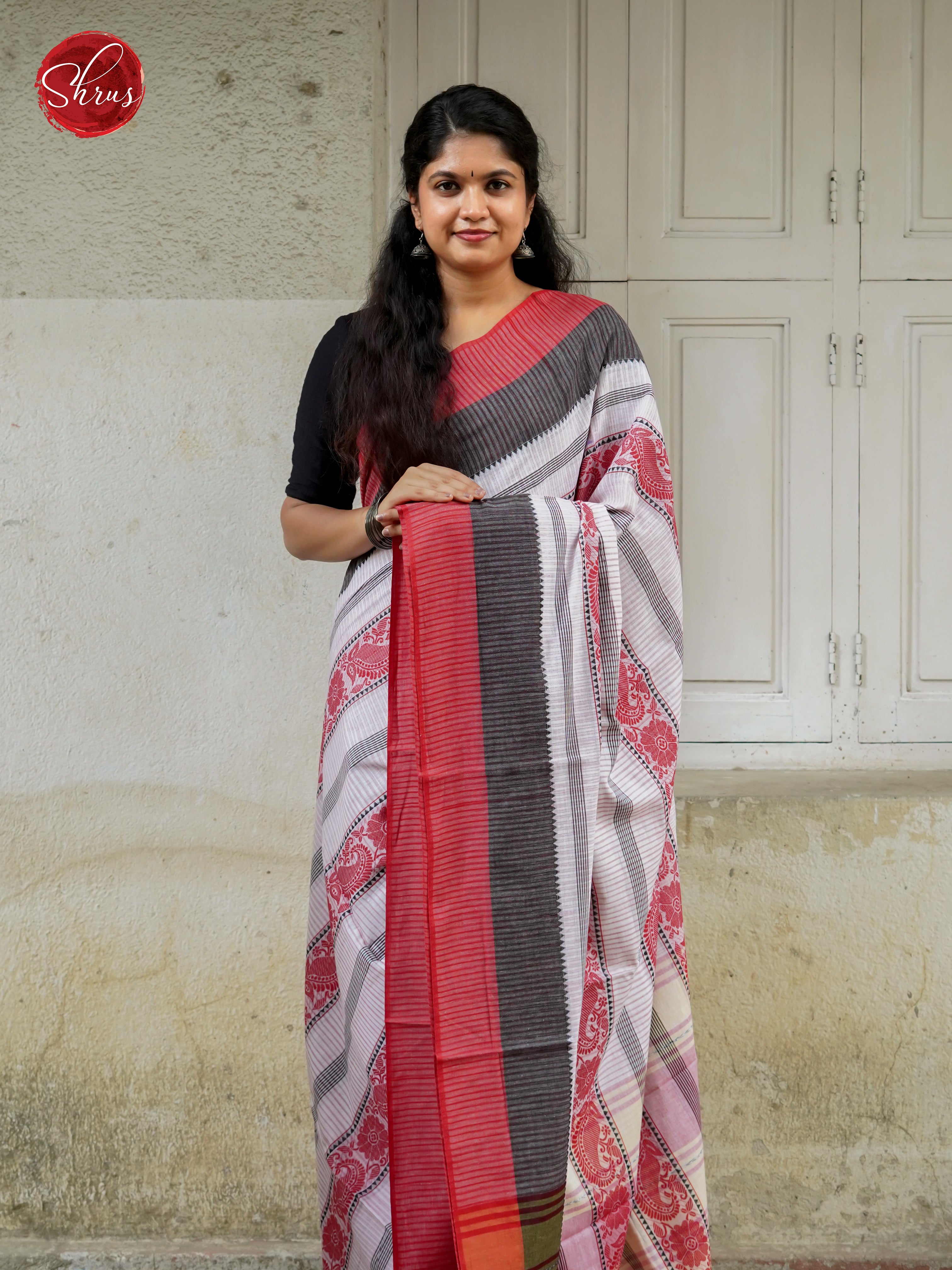 White & Red - Mercerized Cotton Saree - Shop on ShrusEternity.com