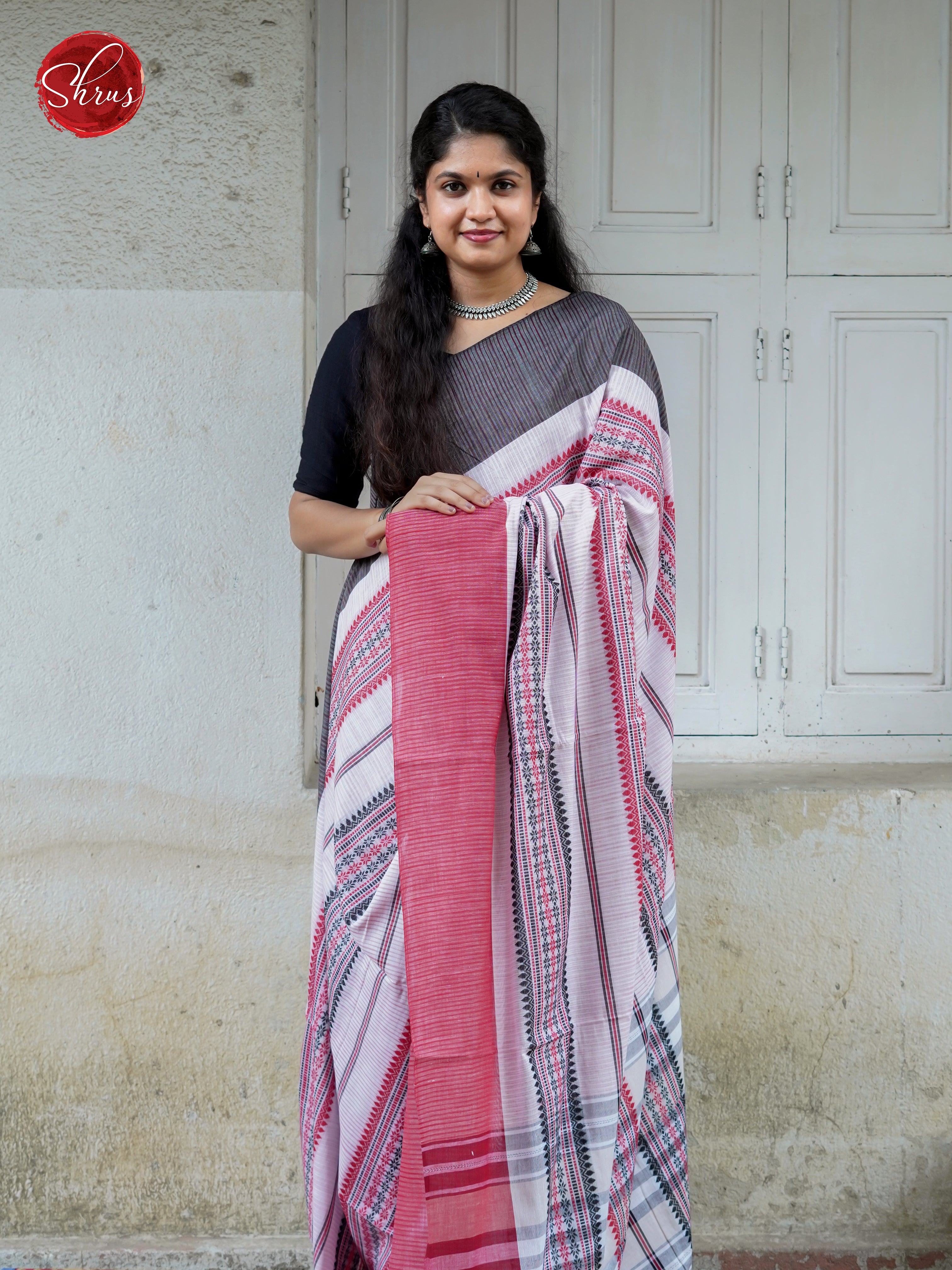 White & Red - Mercerized Cotton Saree - Shop on ShrusEternity.com