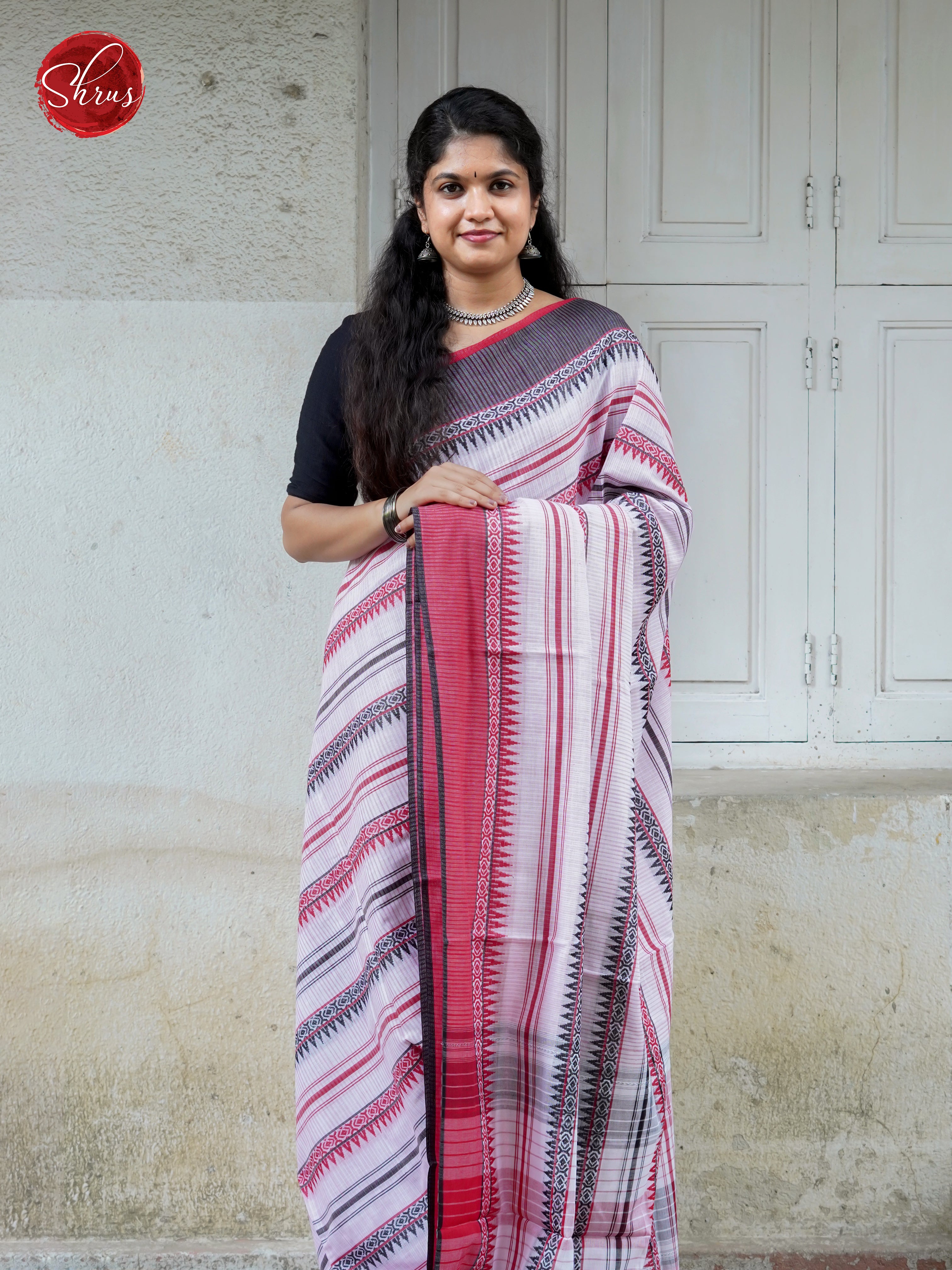 White & Red - Mercerized Cotton Saree - Shop on ShrusEternity.com