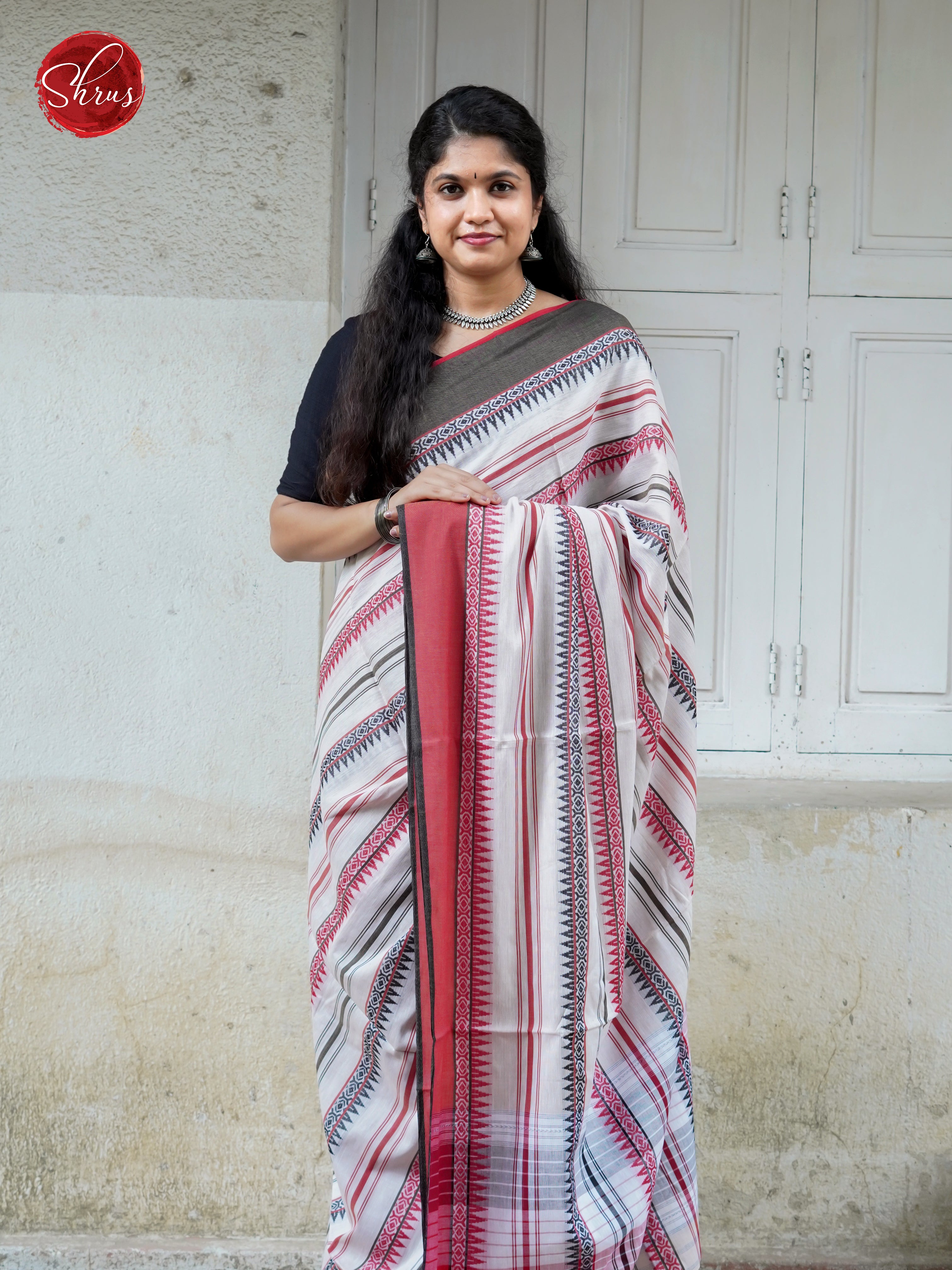 White & Red - Mercerized Cotton Saree - Shop on ShrusEternity.com