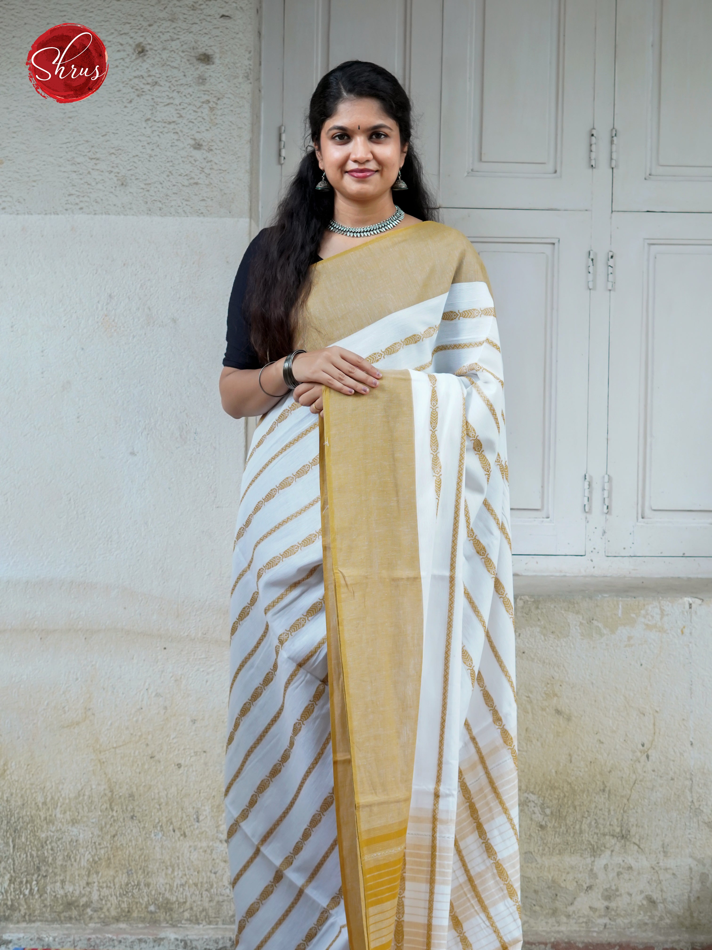 White & Gold - Mercerized Cotton Saree - Shop on ShrusEternity.com